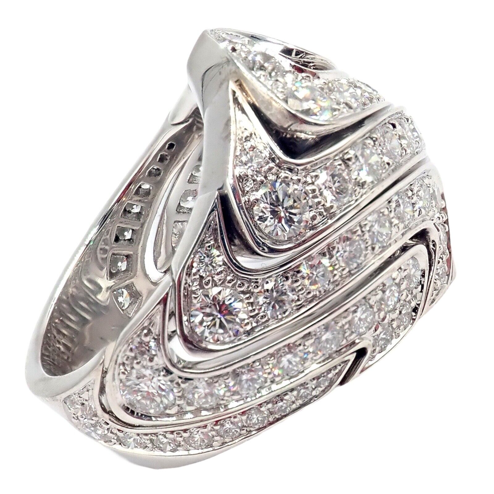 Authentic Cartier 18k White Gold Diamond Waves Large Ring - Luxury Jewelry for Women, Perfect for Weddings, Anniversaries & Special Occasions