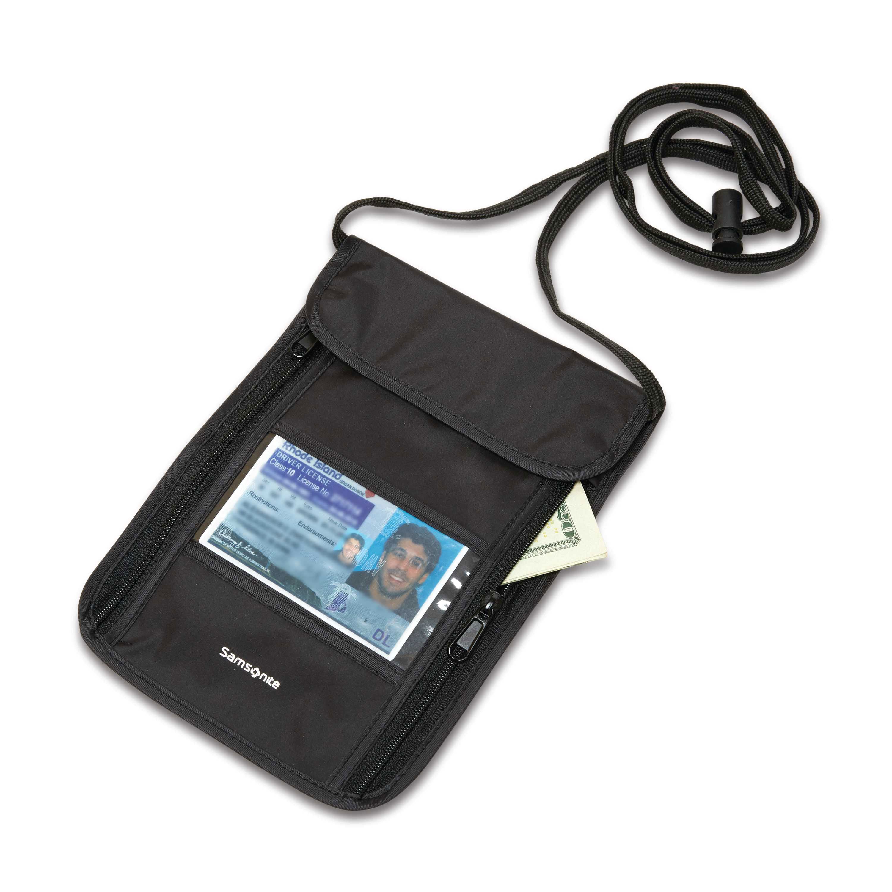 Samsonite RFID Blocking Neck Pouch - Anti-Theft Travel Wallet for Passport, Credit Cards & Cash - Perfect for Airports, Commuting & International Travel