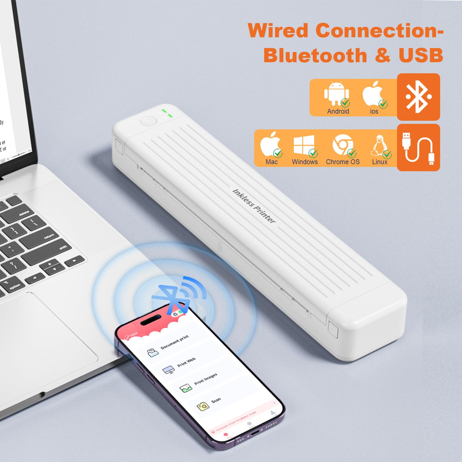 PhoFuta A4-300DPI Portable Bluetooth Printer | Mini Thermal Printer for Plain Paper | Wireless Mobile Printer Compatible with Android & iOS (White with Storage Box) | Perfect for Home Office, Travel & On-the-Go Printing Needs