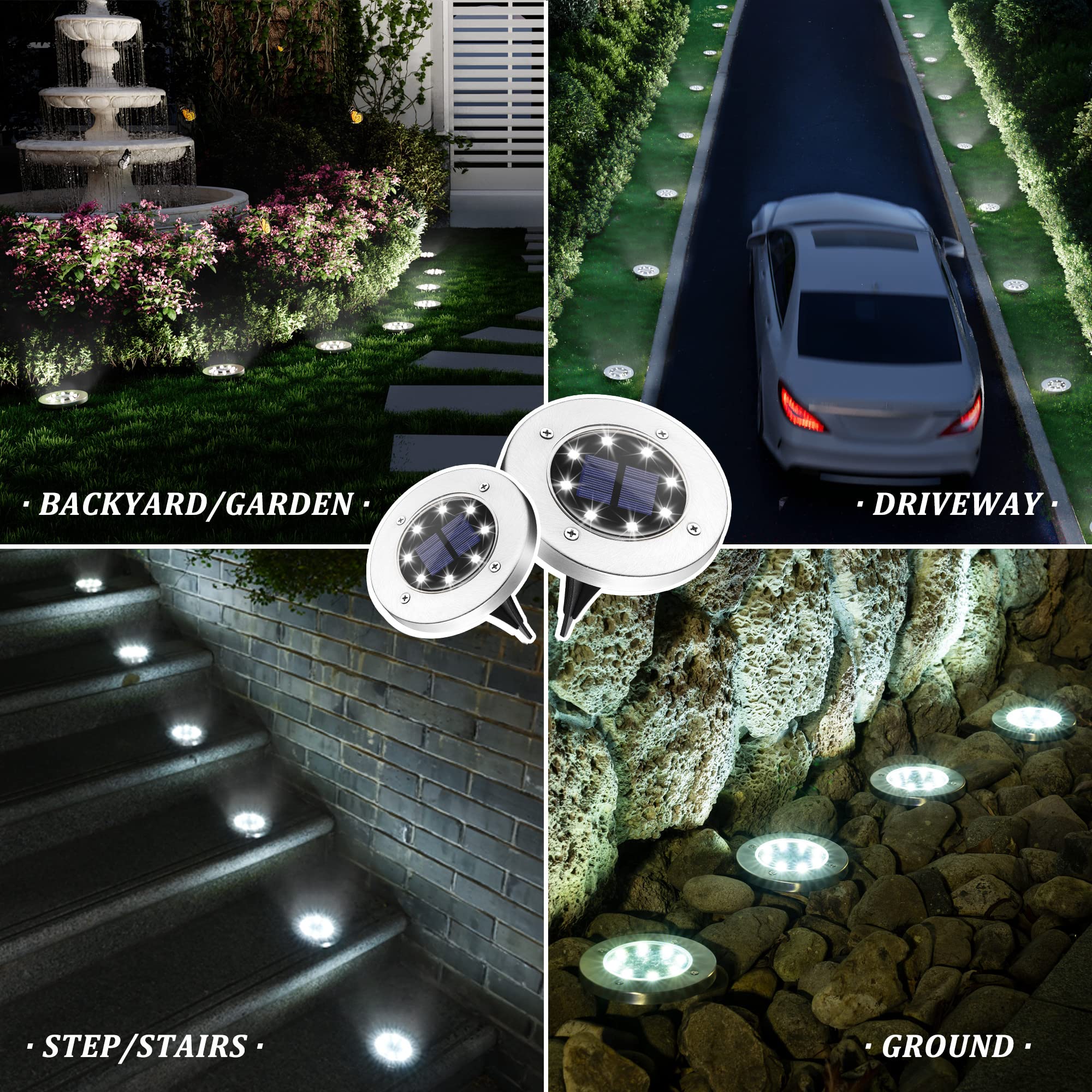 SOLPEX 8 Pack Waterproof Solar Lights Outdoor - Solar Powered Garden Lights for Pathway, Driveway, Patio, Backyard, Walkway (Cool White) | Weatherproof Landscape Lighting for Home & Garden Decor