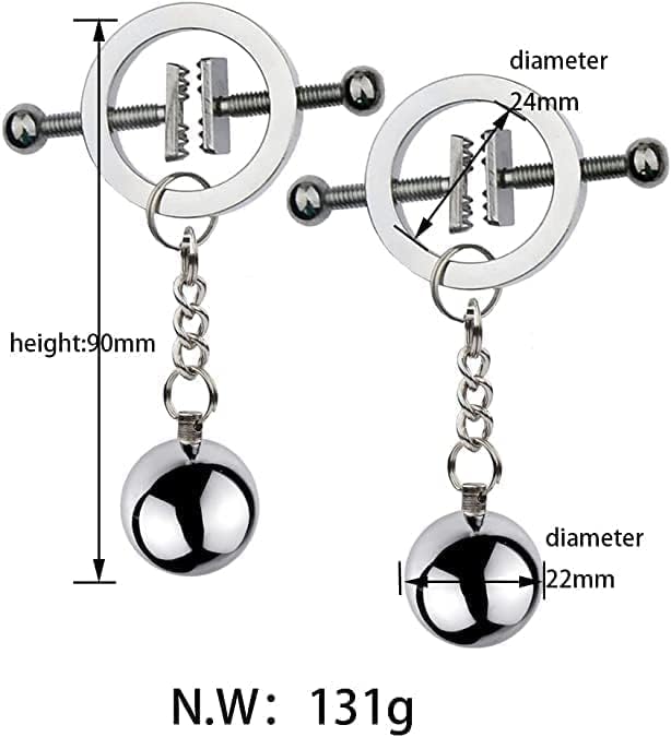 Adjustable Stainless Steel Nipple Clamps for Women - Non-Piercing Nipple Jewelry with Flirt Ring - Sensual BDSM Toy for Couples Play, Adult Intimacy & Role Play Scenes