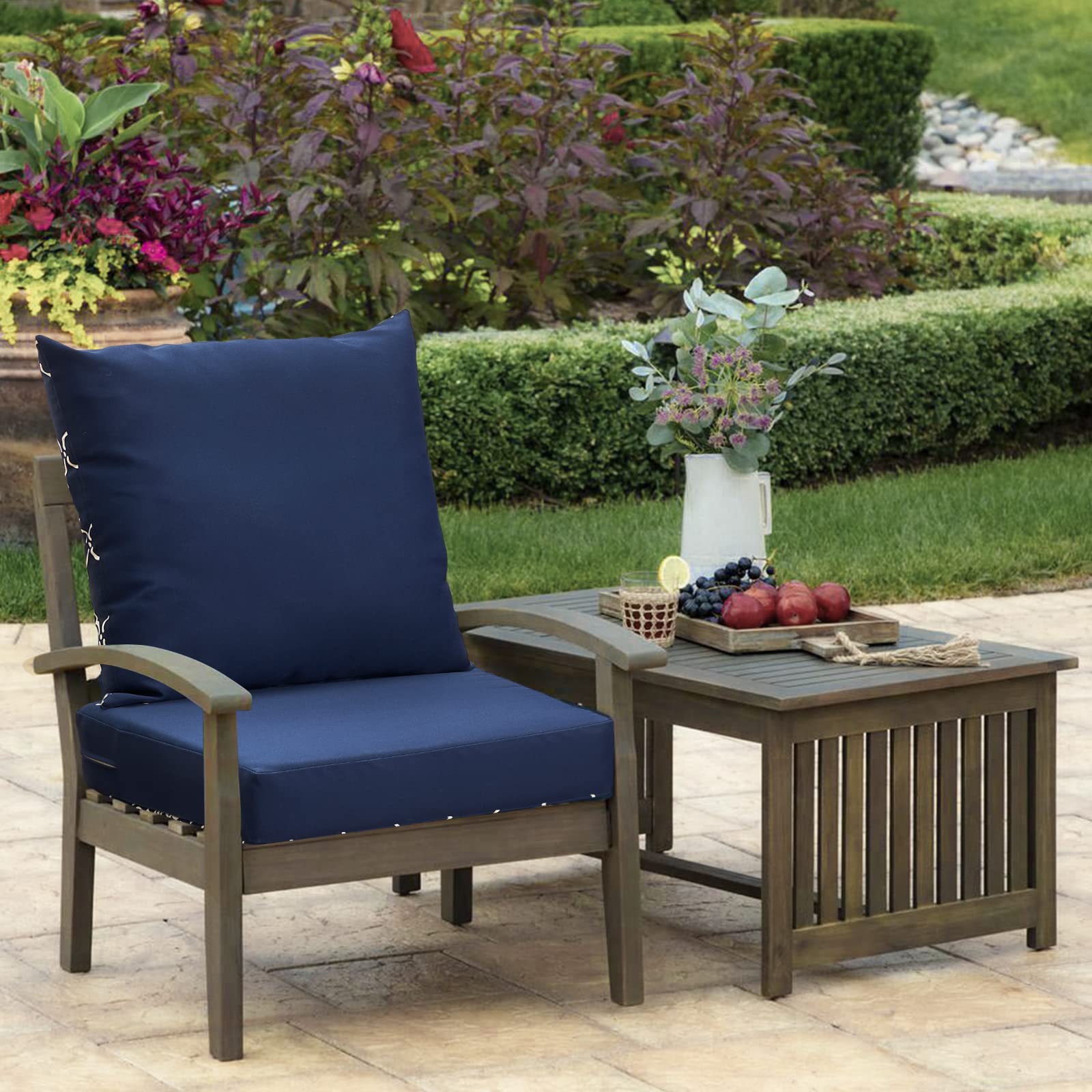 Premium 24×24 Inch Outdoor Cushion Set for Patio Furniture - Deep Seat & Back Cushions with All-Weather Removable Cover (2-Piece, Navy Blue) - Perfect for Garden, Deck, Poolside & Outdoor Lounge Chairs