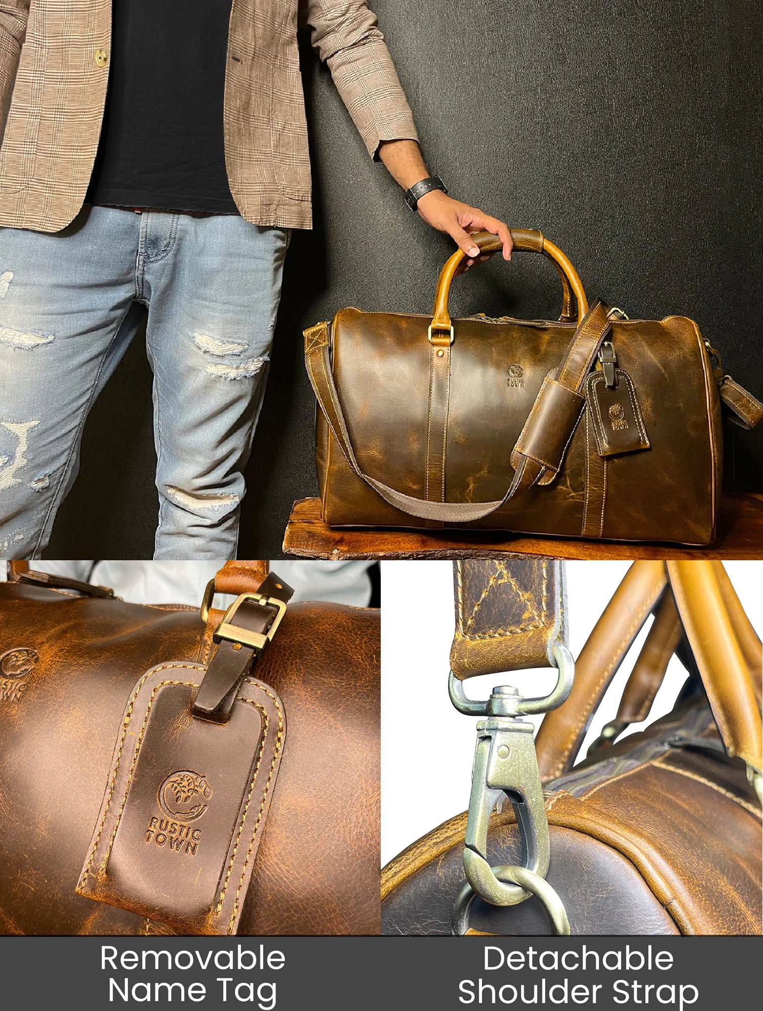 Premium Nando Adventure Leather Travel Duffle Bag for Men & Women - Waterproof Carry-On Weekender Bag with Shoulder Strap (Brown) - Perfect for Gym, Business Trips & Weekend Getaways