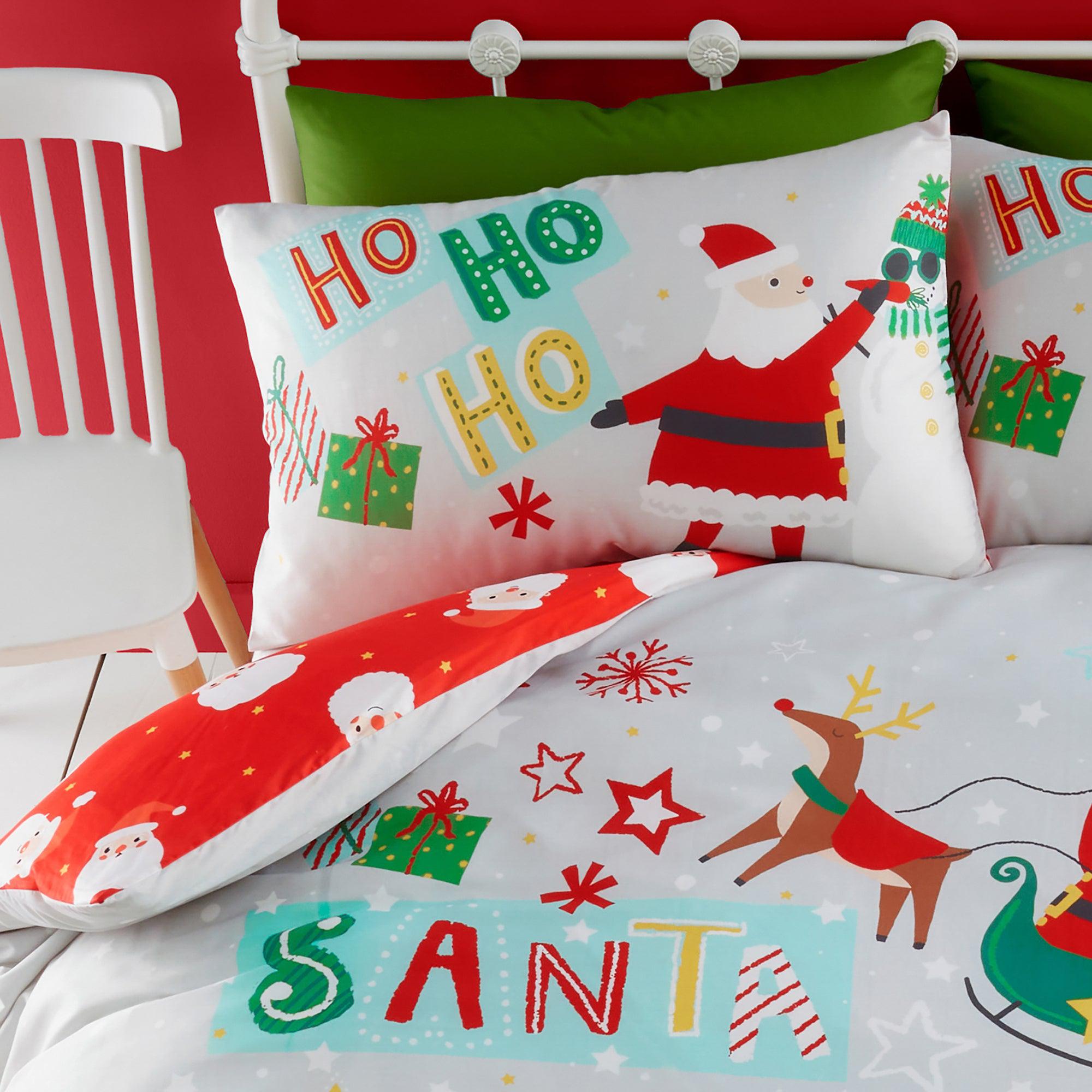 Bedlam Santa Please Stop Here Duvet Cover Set - Grey Holiday Themed Bedding for Christmas Decor & Cozy Winter Nights