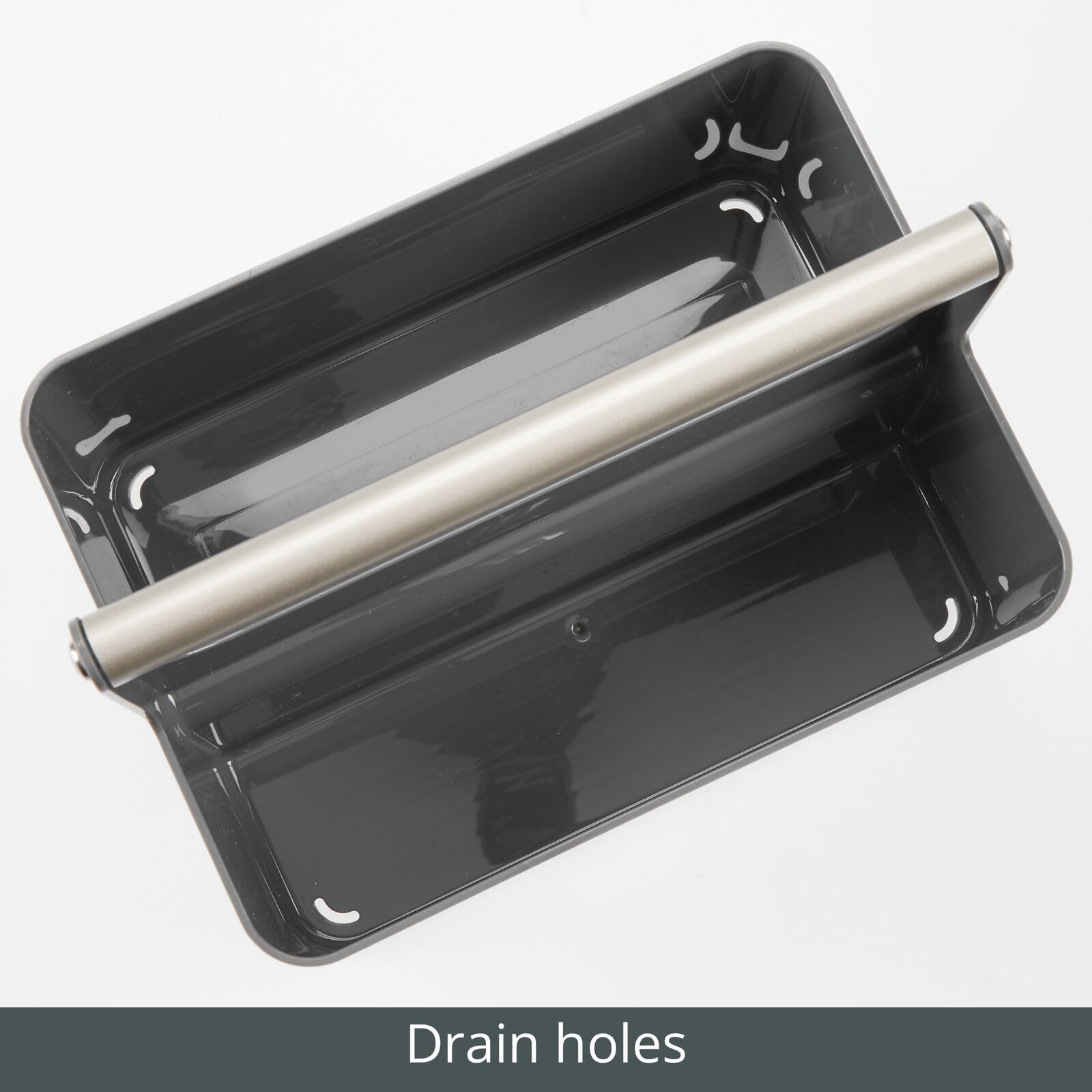 mDesign Plastic Shower Caddy Organizer with Metal Handle - Bathroom Storage Basket for Soap, Shampoo & Conditioner - Dorm & Kitchen Utility Tote - Aura Collection in Dark Gray/Matte Satin - Perfect for Small Space Organization & Bath Essentials Storage