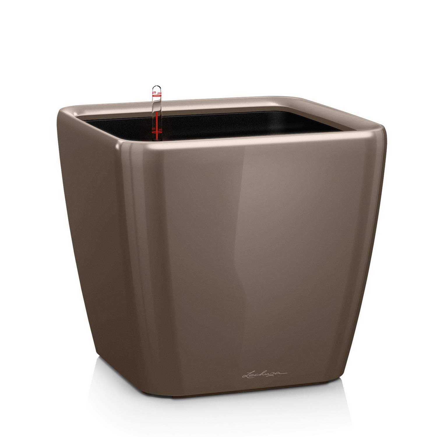 Lechuza Quadro Premium LS 50 Self-Watering Planter - Taupe High Gloss (Model 16285) for Indoor Plants, Home & Office Decor