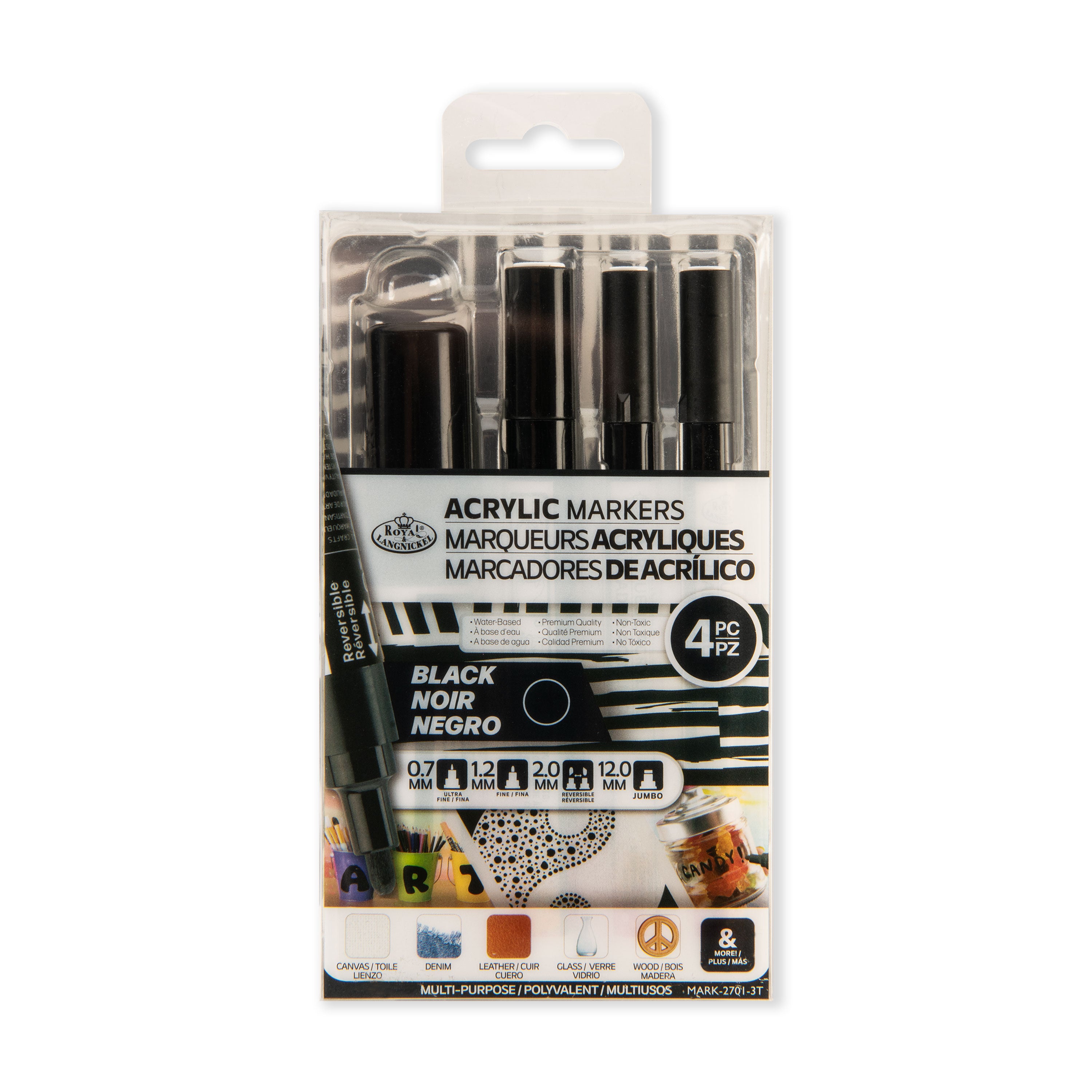 Acrylic Marker Kit with Assorted Tips - 4 Piece Set for Artists, DIY Projects & Calligraphy - Black Ink for Canvas, Wood & Glass Painting