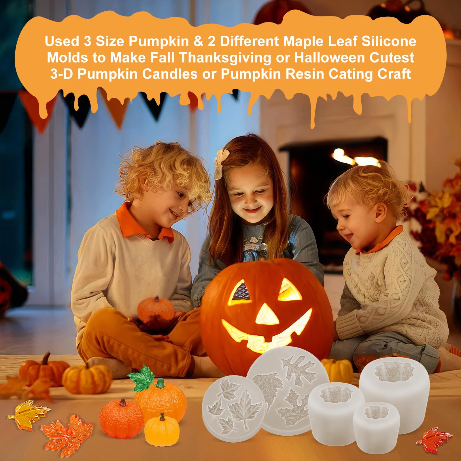 (5Pcs) 3D Pumpkin Silicone Molds with Maple Leaf - Halloween Candle Making Kit for DIY Epoxy Resin, Soap & Home Decor - Perfect for Fall Thanksgiving Crafts, Party Favors & Seasonal Centerpieces