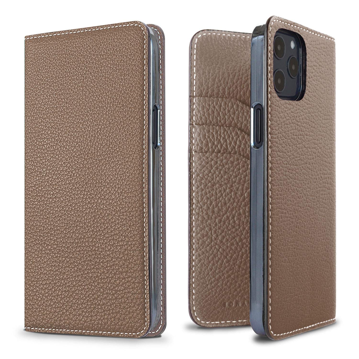 BONAVENTURA Diary Smartphone Case for iPhone 12 & 12 Pro - Slim Protective Cover with Premium Etoupe Leather | Perfect for Everyday Use, Work & Travel