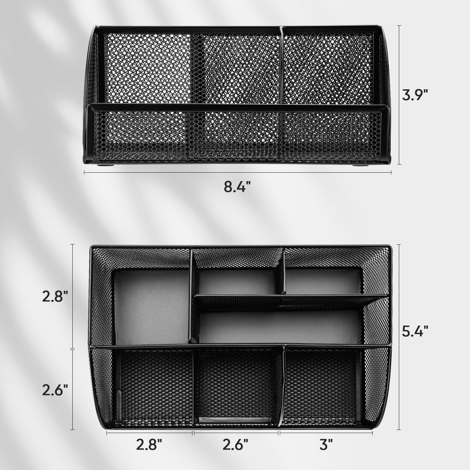 Deli 7-Compartment Black Mesh Desk Organizer with Pen Holder - Metal Office Desktop Organizer & Stationery Caddy for Home, Office, and School Workspace Organization
