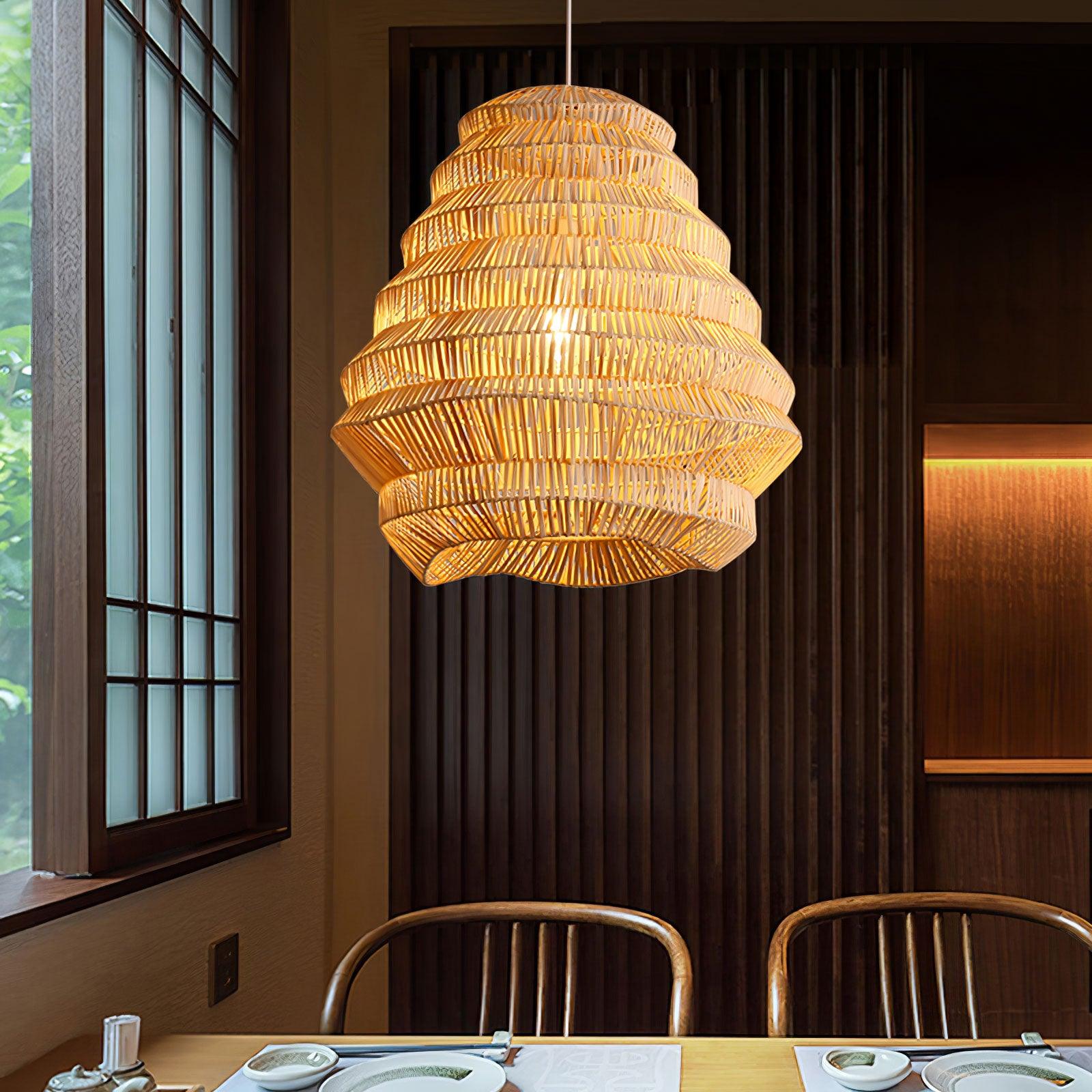 Handmade Bamboo Spiral Pendant Light - Eco-Friendly Natural Rattan Hanging Lamp for Living Room, Bedroom & Patio Decor