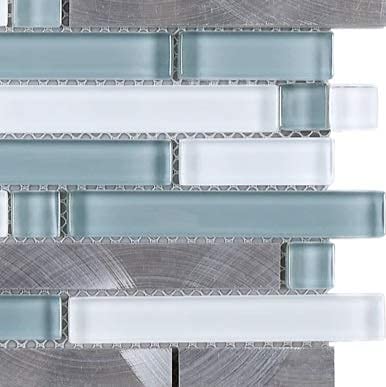 Premium Glossy Green, White & Silver Aluminum Glass Mosaic Tiles - Waterproof Peel-and-Stick Backsplash for Kitchen & Bathroom Walls - Perfect for Modern Home Renovation, DIY Projects & Commercial Spaces