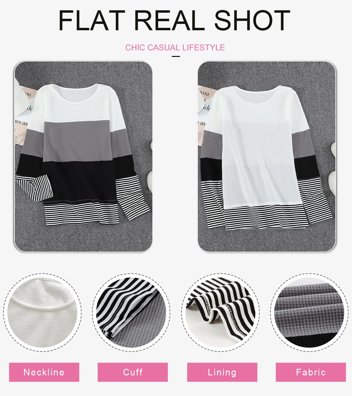 Dokotoo Women's Casual Long Sleeve Crewneck Pullover Sweater - Color Block Stripes Waffle Knit Top for Fall | Comfortable Everyday Wear, Office Outfits & Autumn Layering