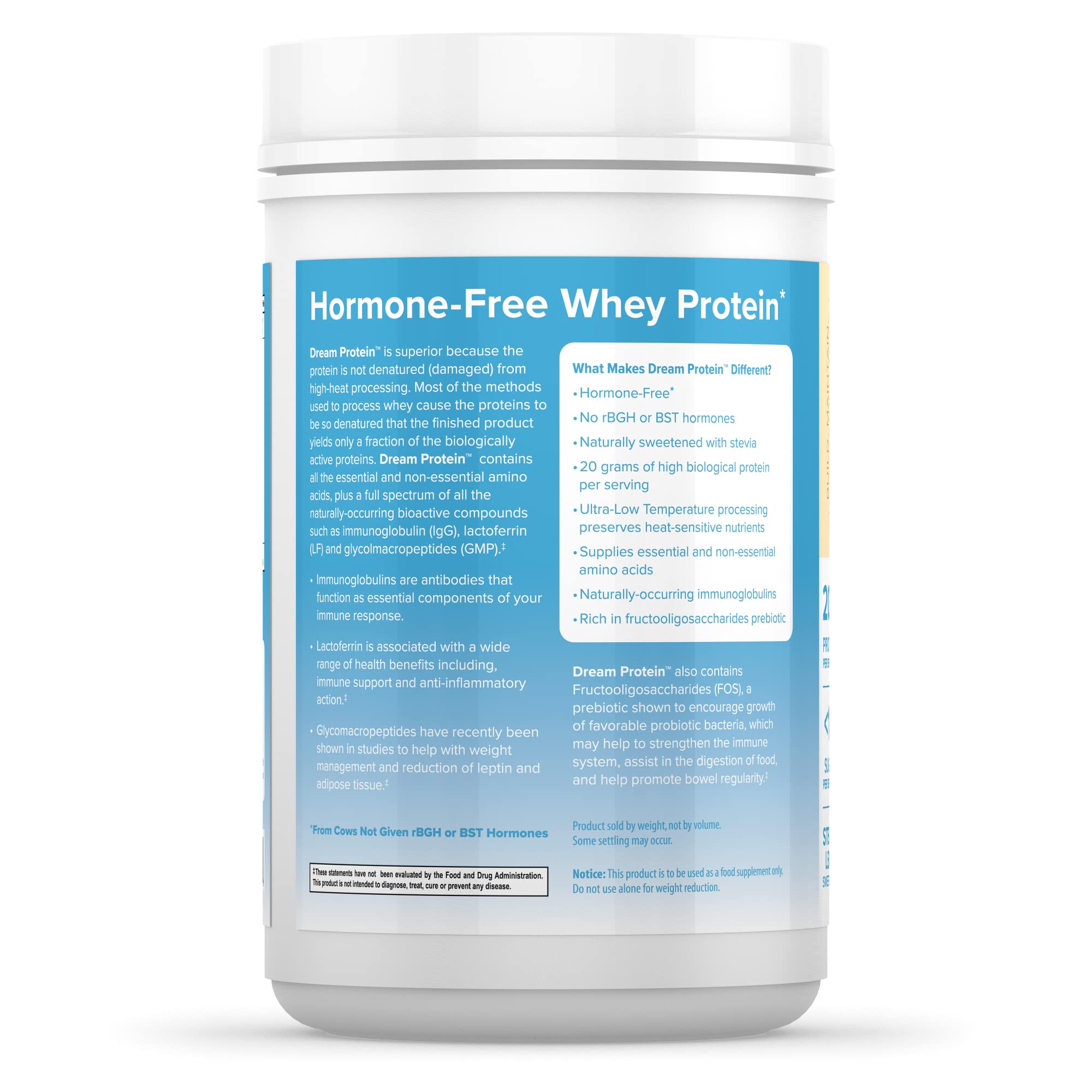 Greens First Dream Protein Powder Whey - 20g Protein Per Serving, Hormone-Free with Prebiotics, Non-GMO, No Artificial Sweeteners - Creamy French Vanilla Flavor (26.5 oz) | Post-Workout Recovery, Meal Replacement, Smoothie Booster for Fitness & Weight Management