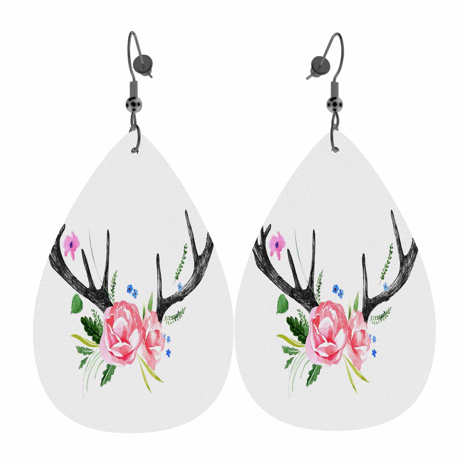 Pink Hand Drawn Ladybug & Floral Leather Dangle Earrings for Women & Girls - Lightweight Teardrop Double-Sided Leaf Earrings - Perfect for Casual Wear, Parties & Gifts
