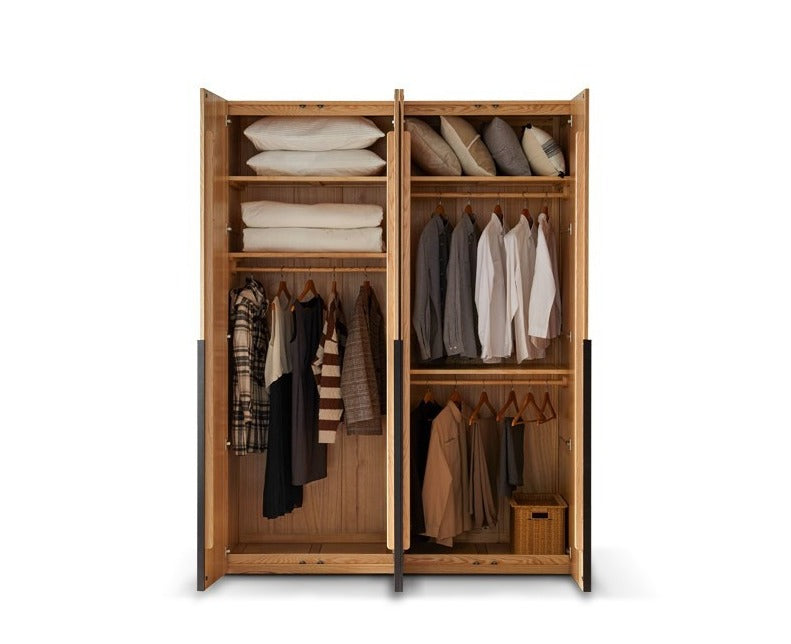 Solid Oak Wood Wardrobe - Modern High Closet for Bedroom & Living Room Storage | Durable & Stylish Furniture for Home Organization