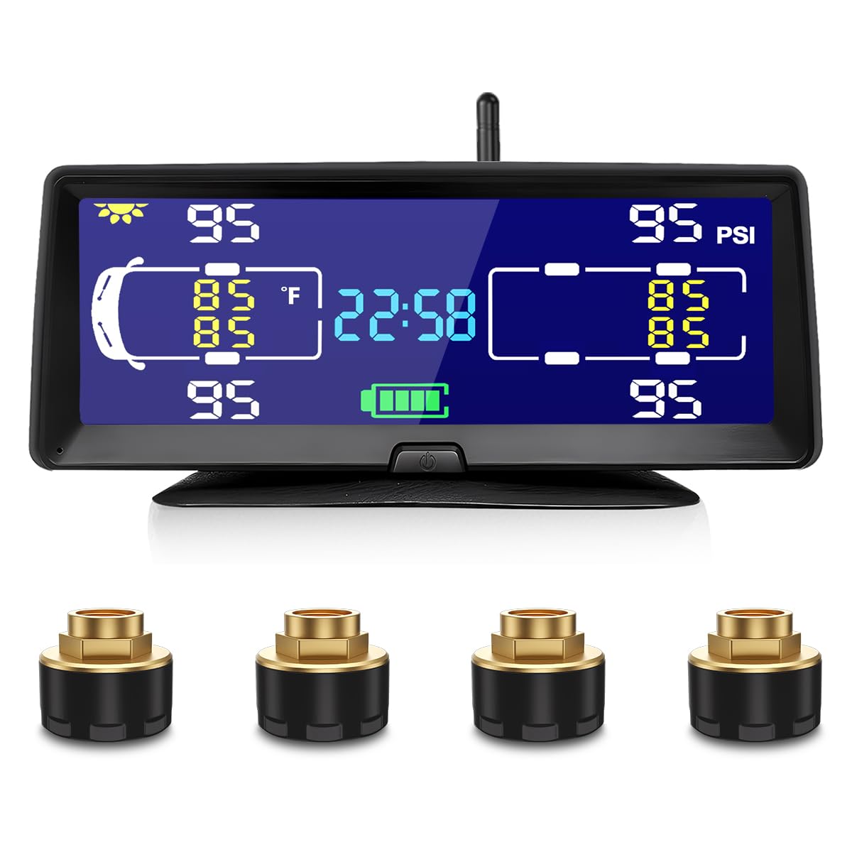 Solar Powered RV Tire Pressure Monitoring System (TPMS) - 4 Anti-Theft Sensors, 6 Alert Modes, 150ft Range - Ideal for Trailers & Heavy Trucks | Real-Time Pressure Monitoring for Safe Long-Distance Travel