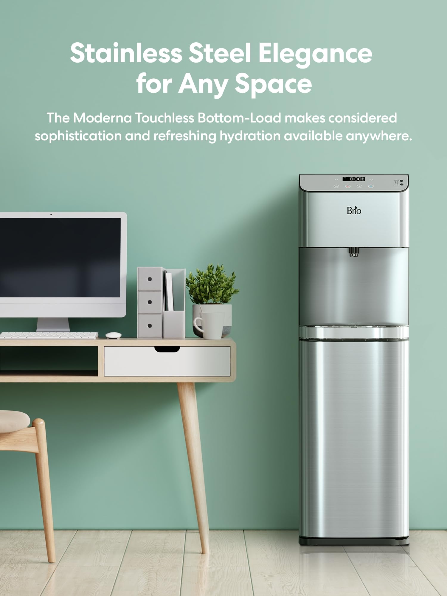 Brio Moderna Touchless Bottom Load Water Cooler Dispenser - Self-Cleaning, Motion Sensor, 3 Temperature Settings, Child Safety Lock, 3/5 Gallon Bottle Capacity, Digital Display with LED Light - Perfect for Home, Office, and Kitchen Use