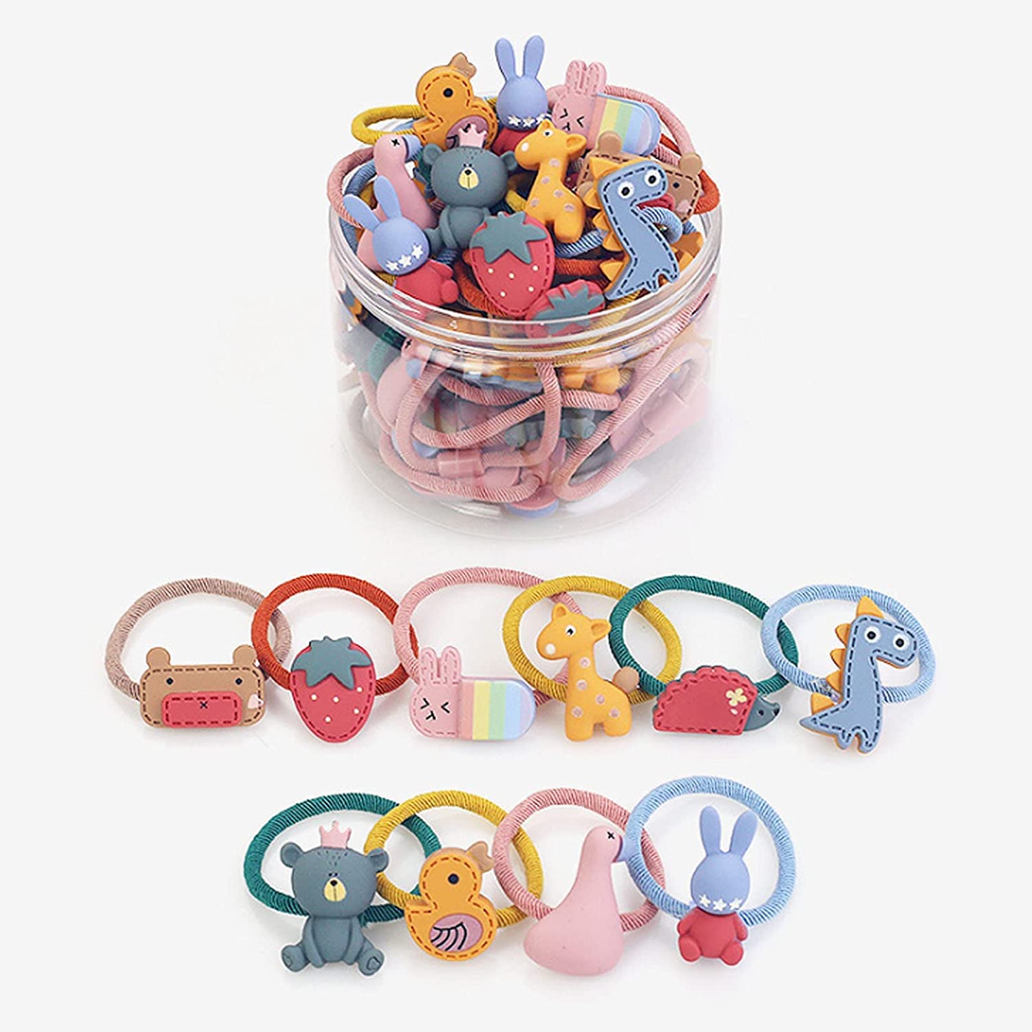 20 Pcs Elastic Hair Ties & Cute Baby Girls Hair Clips Set - Soft Ponytail Holders, Cartoon Hair Bands for Toddlers & Kids - Perfect for School, Parties & Daily Styling