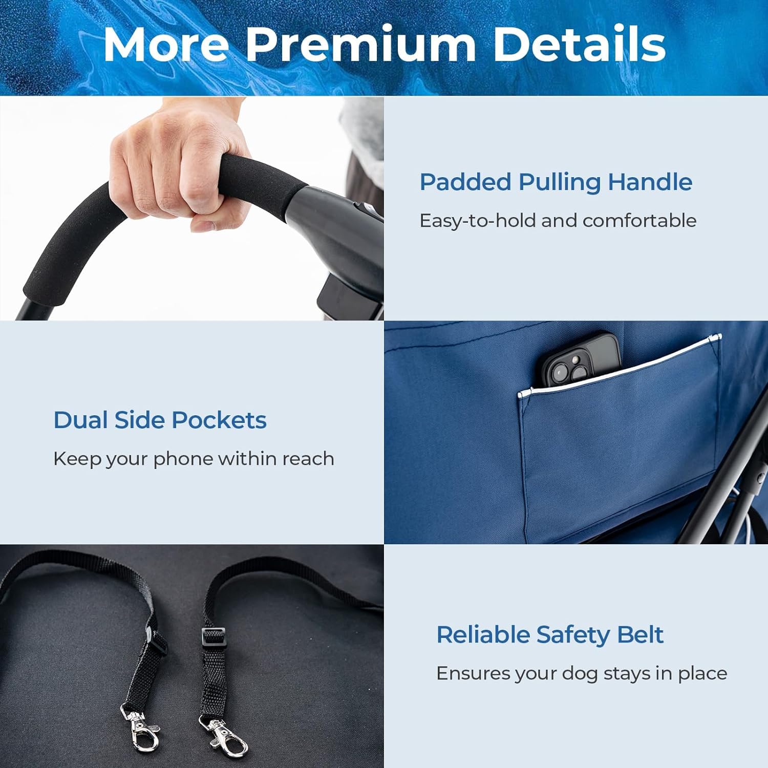 Premium 3-in-1 Double Dog Stroller with 2 Detachable Carriers | Safety Belt, Washable Cover & Removable Pads | 4-Wheel Design for Small & Medium Dogs | Perfect for Walking, Shopping & Vet Visits (Blue)