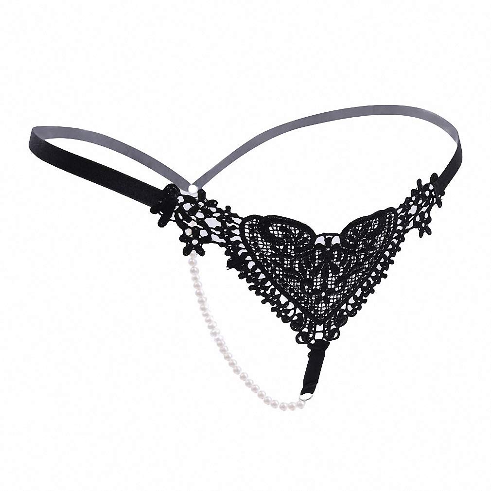 Sexy Women's Thongs & G-Strings with Pearl Accents, Lace Trim & Sheer Hollow Out Panties - Perfect for Valentine's Day, Bridal Lingerie & Sensual Occasions