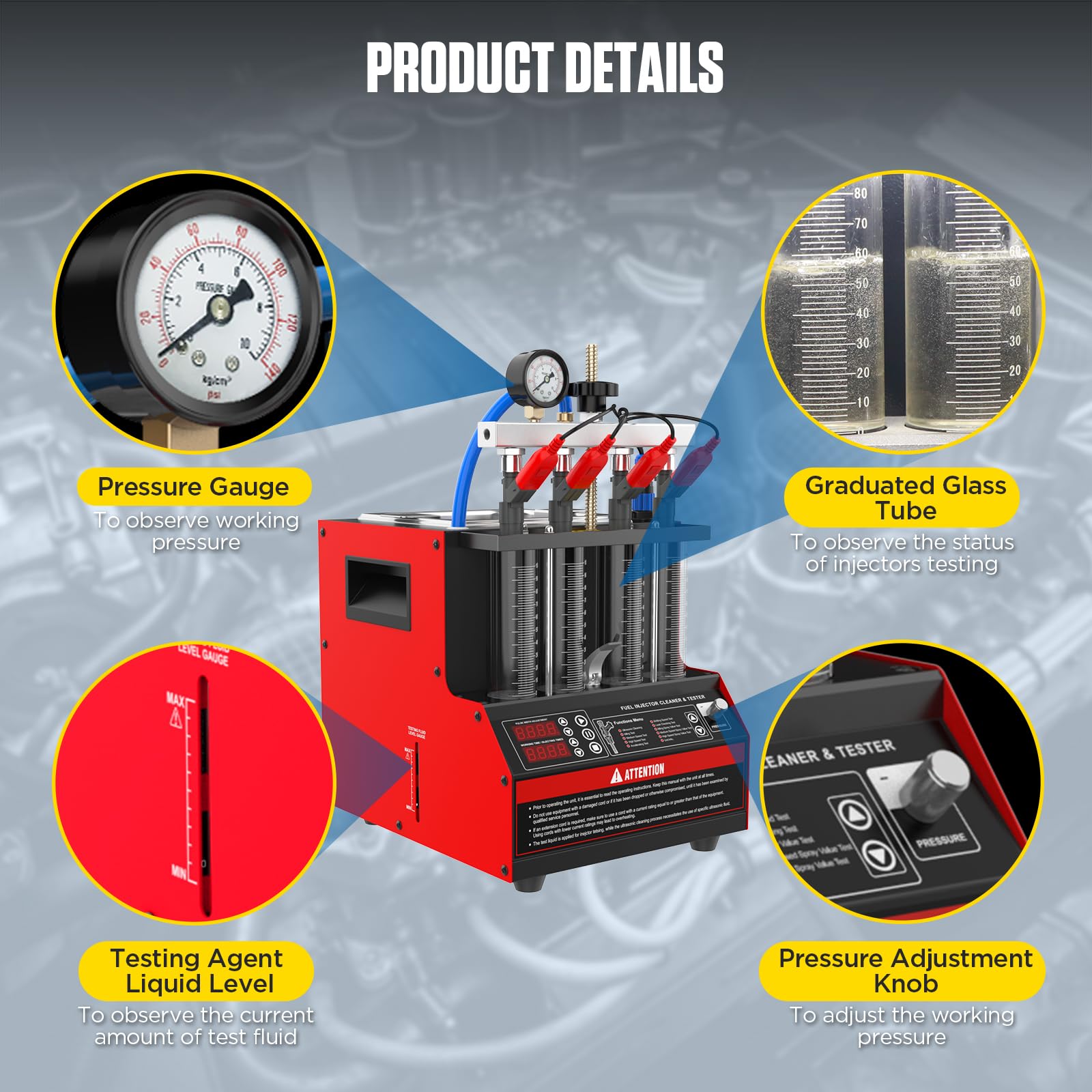CT160 Heated Fuel Injector Cleaner & Tester Kit - 4-Cylinder GDI Piezo Nozzle Cleaning Machine with 11 Functions (110V) | Professional Automotive Maintenance Tool for Gasoline Direct Injection Systems | Perfect for Mechanics, DIY Car Enthusiasts & Auto Repair Shops