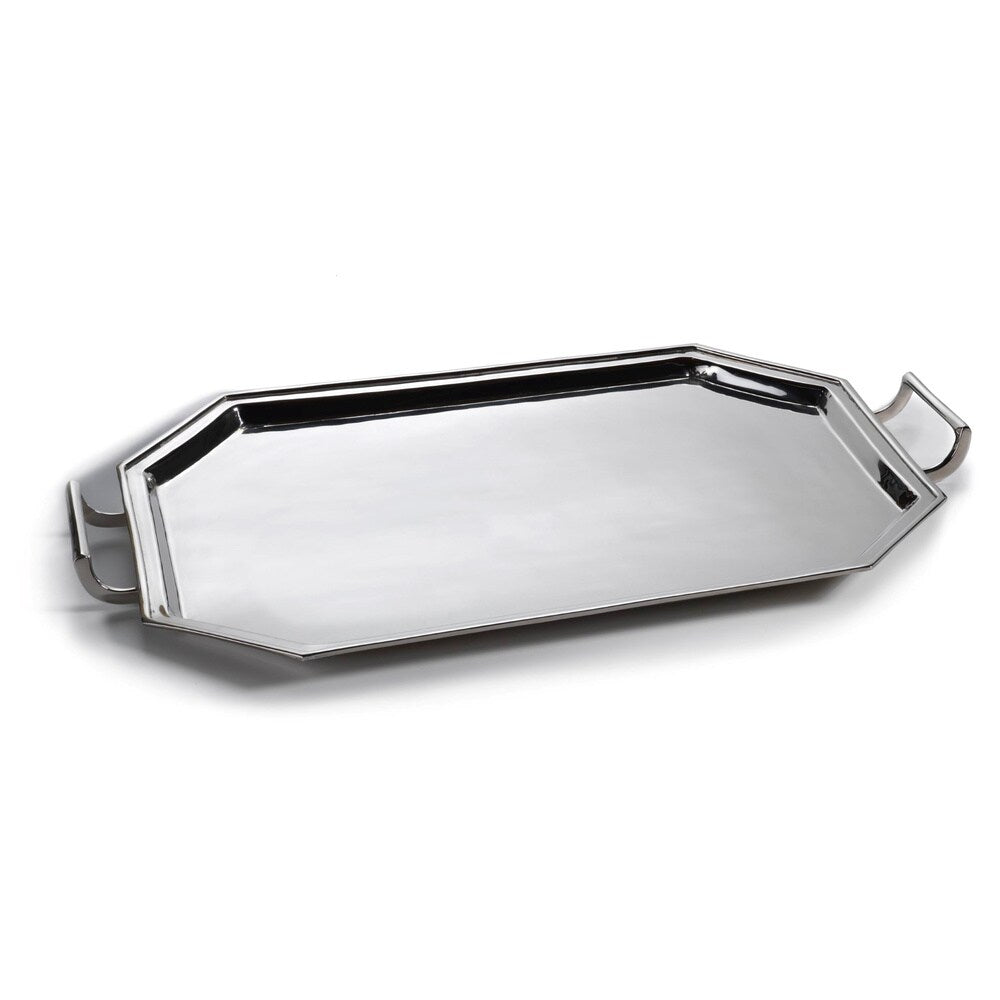 Ambroos Polished Nickel Serving Tray - Elegant Metal Tray for Entertaining, Dining & Home Decor | Perfect for Parties, Breakfast in Bed & Display