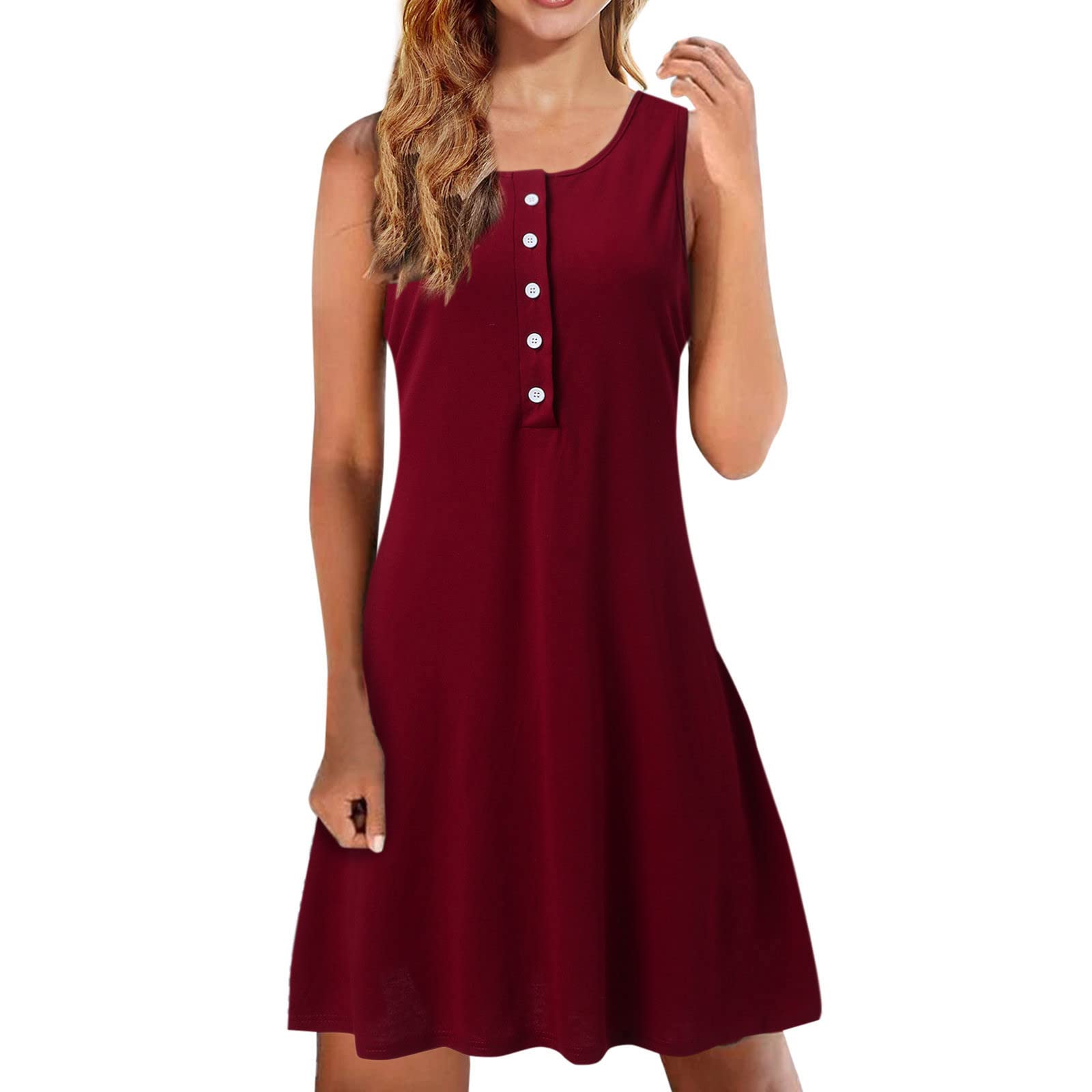 Plus Size Summer Casual Dress for Women - Sleeveless Off Shoulder Button Down Dress with Solid Color, Perfect for Beach, Vacation & Outdoor Parties