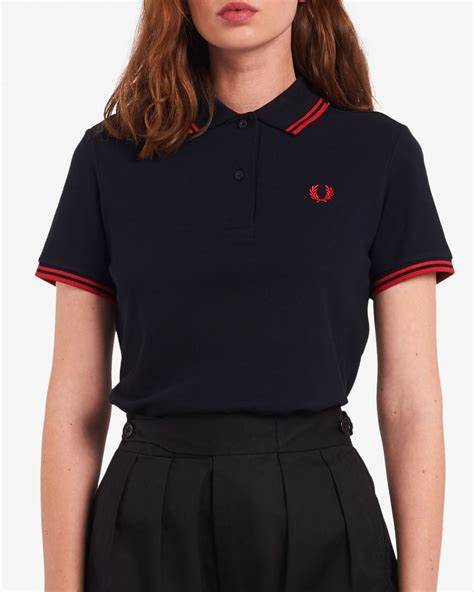 Fred Perry Women's Twin Tipped Polo Shirt - Black/Red | Classic Casual Wear for Office, Golf & Everyday Fashion