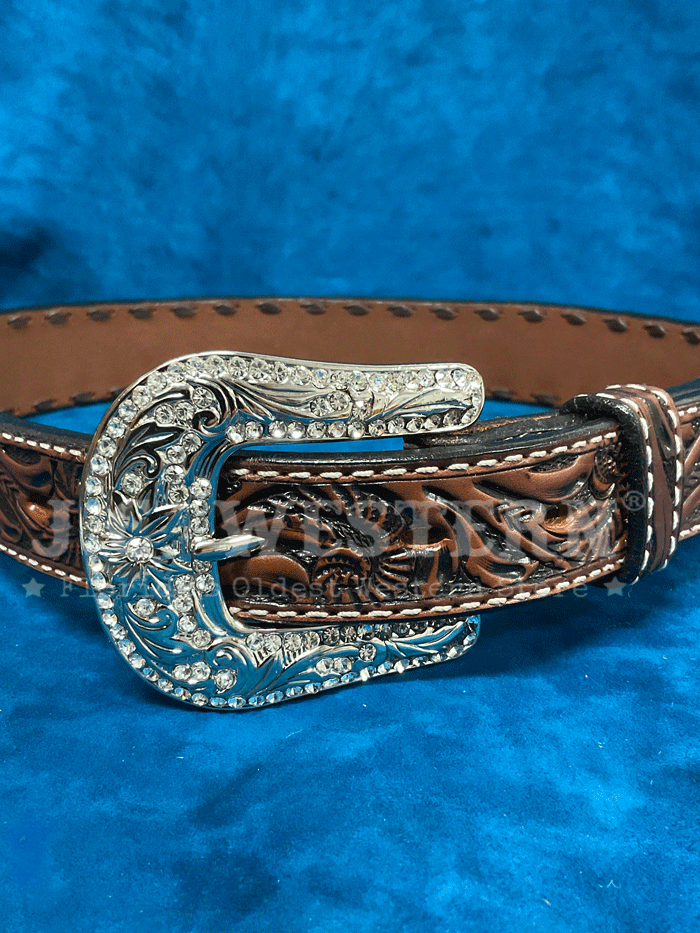 Angel Ranch D140004302 Women's Hand-Painted Floral Leather Belt - Brown Western Style Belt for Cowgirl Outfits & Boho Fashion