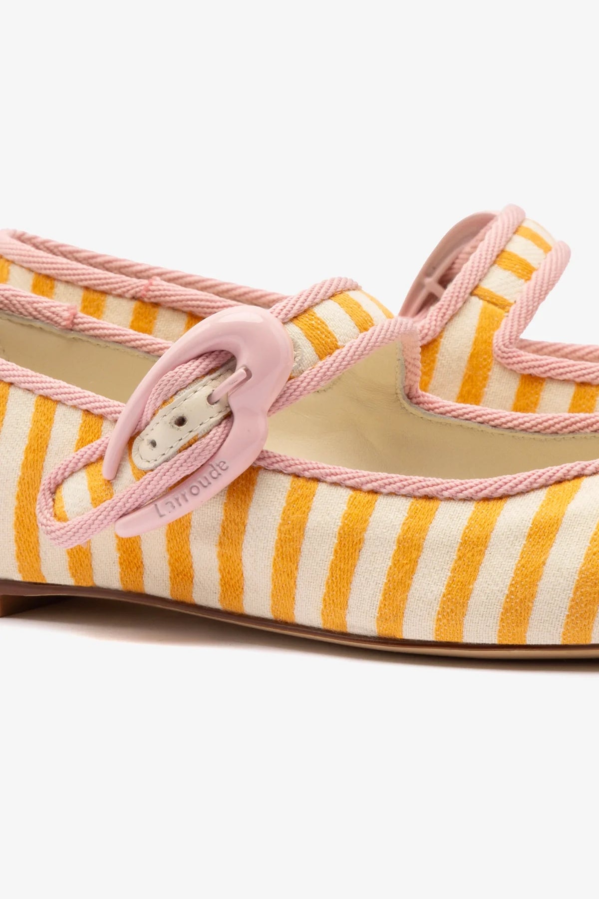 Verona Ballet Flats for Women - Marigold & Natural Striped Fabric with Tulip Trimming | Comfortable Casual Shoes for Work, Travel & Everyday Wear