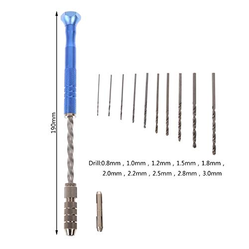 Blue Semi-Automatic Spiral Mini Micro Hand Drill Chuck with 10-Piece Twist Drill Bit Set (0.8-3mm) – Precision Tool for Jewelry Making, Watch Repair & DIY Crafts