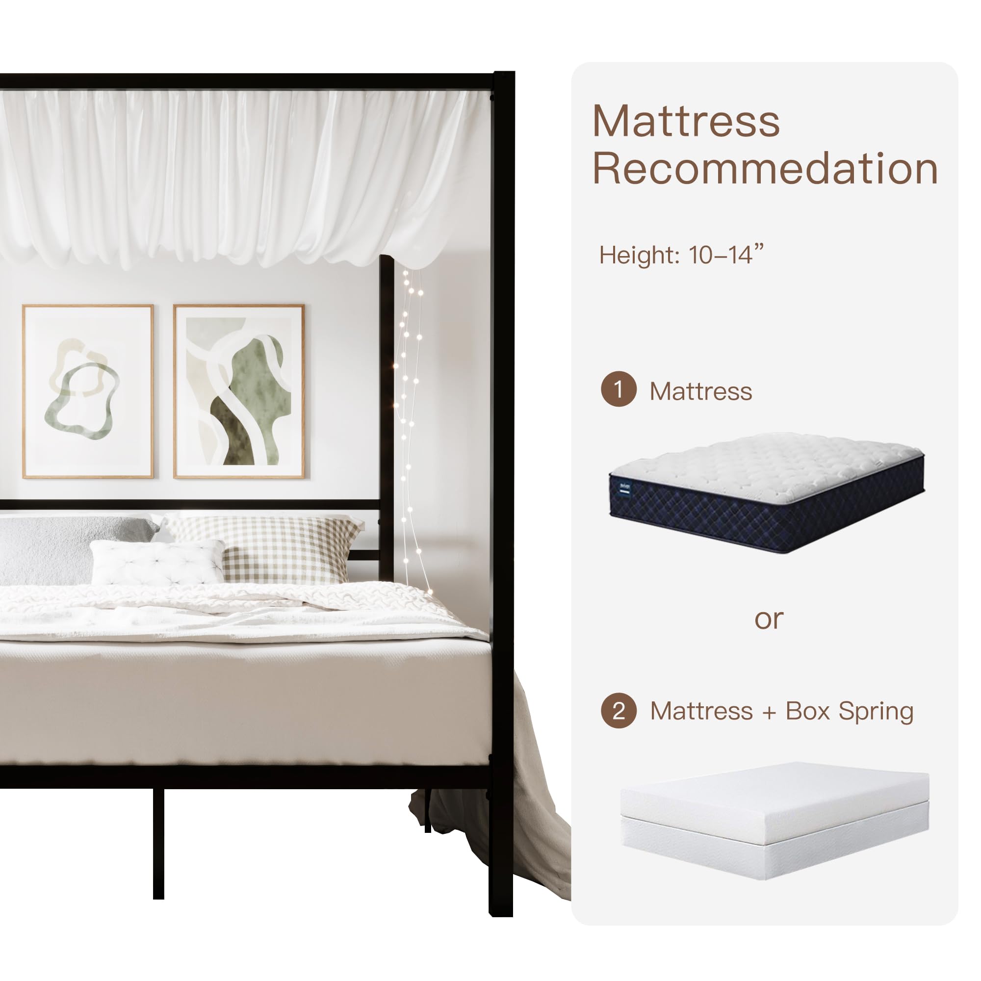 ikalido Queen Size Metal Canopy Bed Frame - Modern Four Poster Platform Bed with Mattress Foundation & Under Bed Storage | No Box Spring Needed | Black | Perfect for Master Bedrooms, Guest Rooms & Modern Apartments