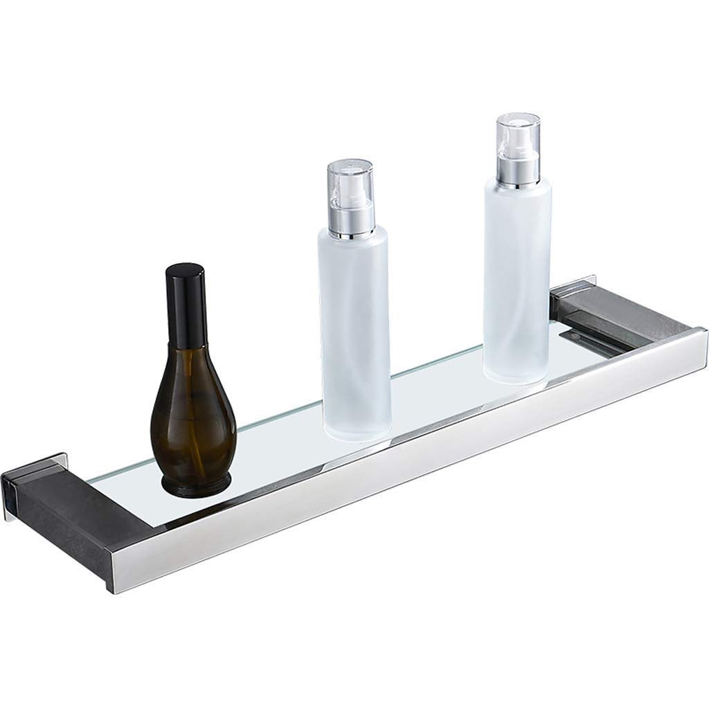 Stainless Steel Bathroom Shelf with Mirror Front - Wall Mounted Glass Storage Rack for Cosmetics | Perfect for Vanity Organizer, Makeup Stand & Bathroom Decor (Easy Punch Installation)