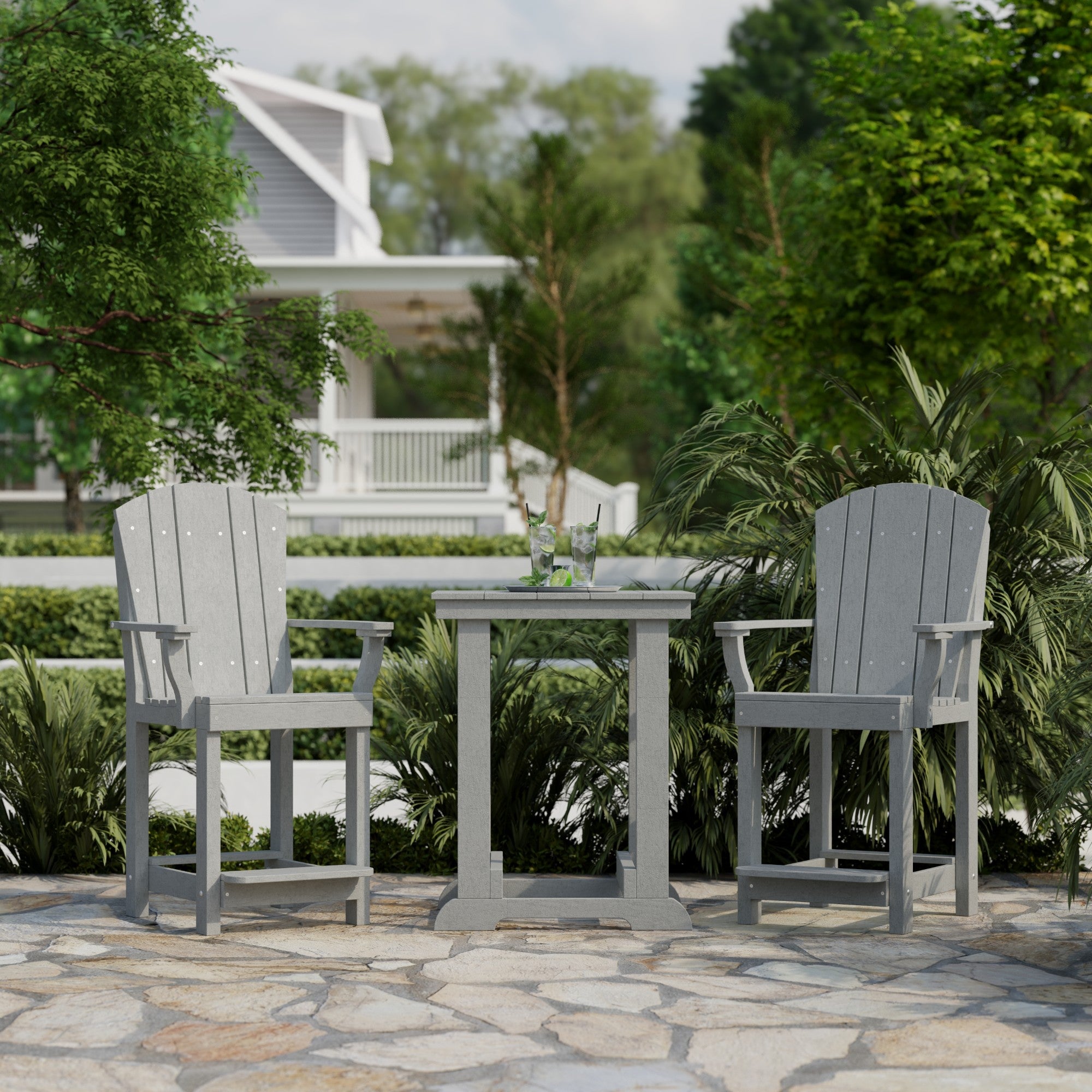 Heritage 3-Piece Patio Counter Height Bar Set - Outdoor Bistro Table & Stools for Backyard, Deck, Garden, Poolside Dining & Entertaining
