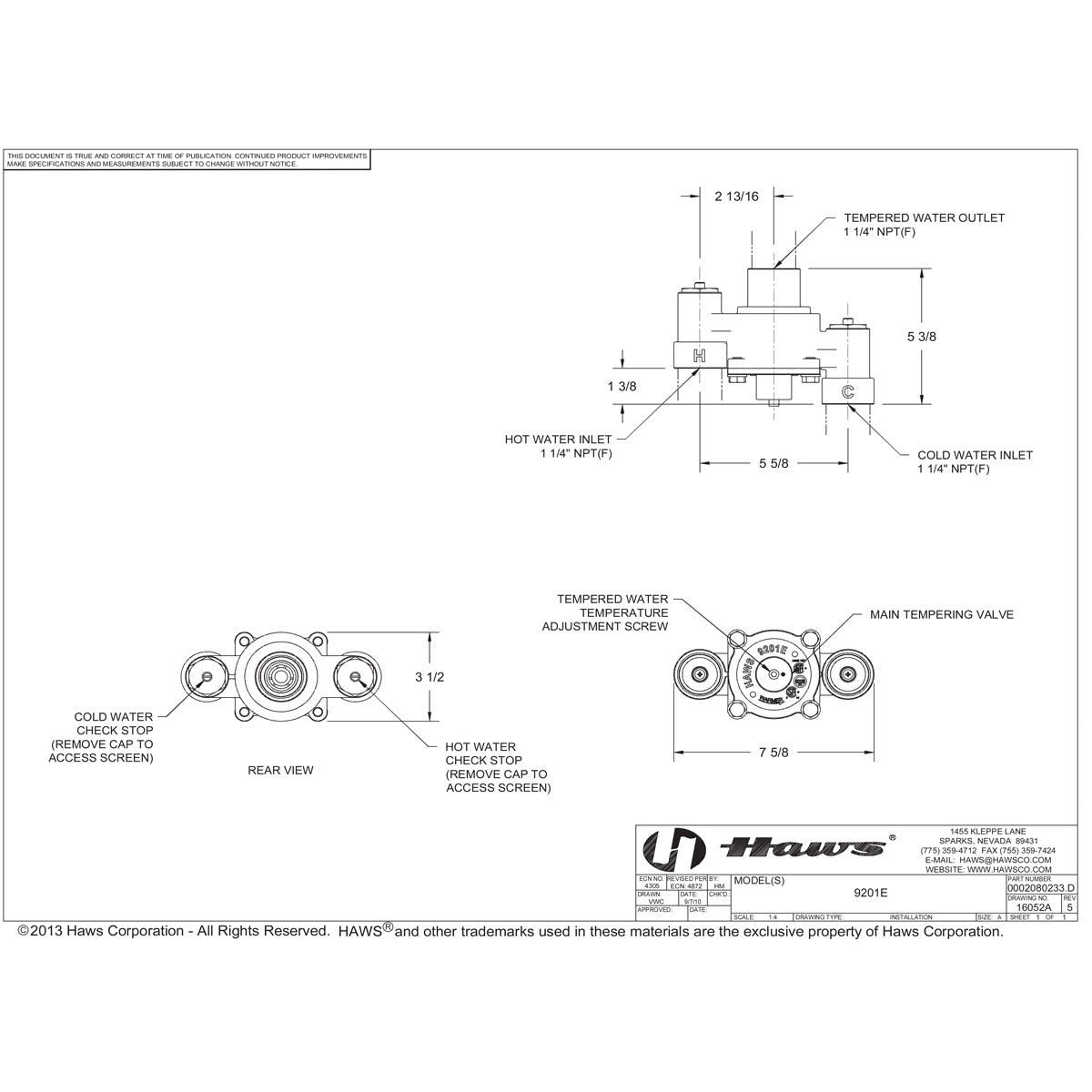 Haws 9201E Thermostatic Mixing Valve for Eyewash Stations - ANSI Compliant Tepid Water Control Valve for Emergency Safety Showers & Eye Wash Stations - Perfect for Laboratories, Factories & Industrial Workplaces
