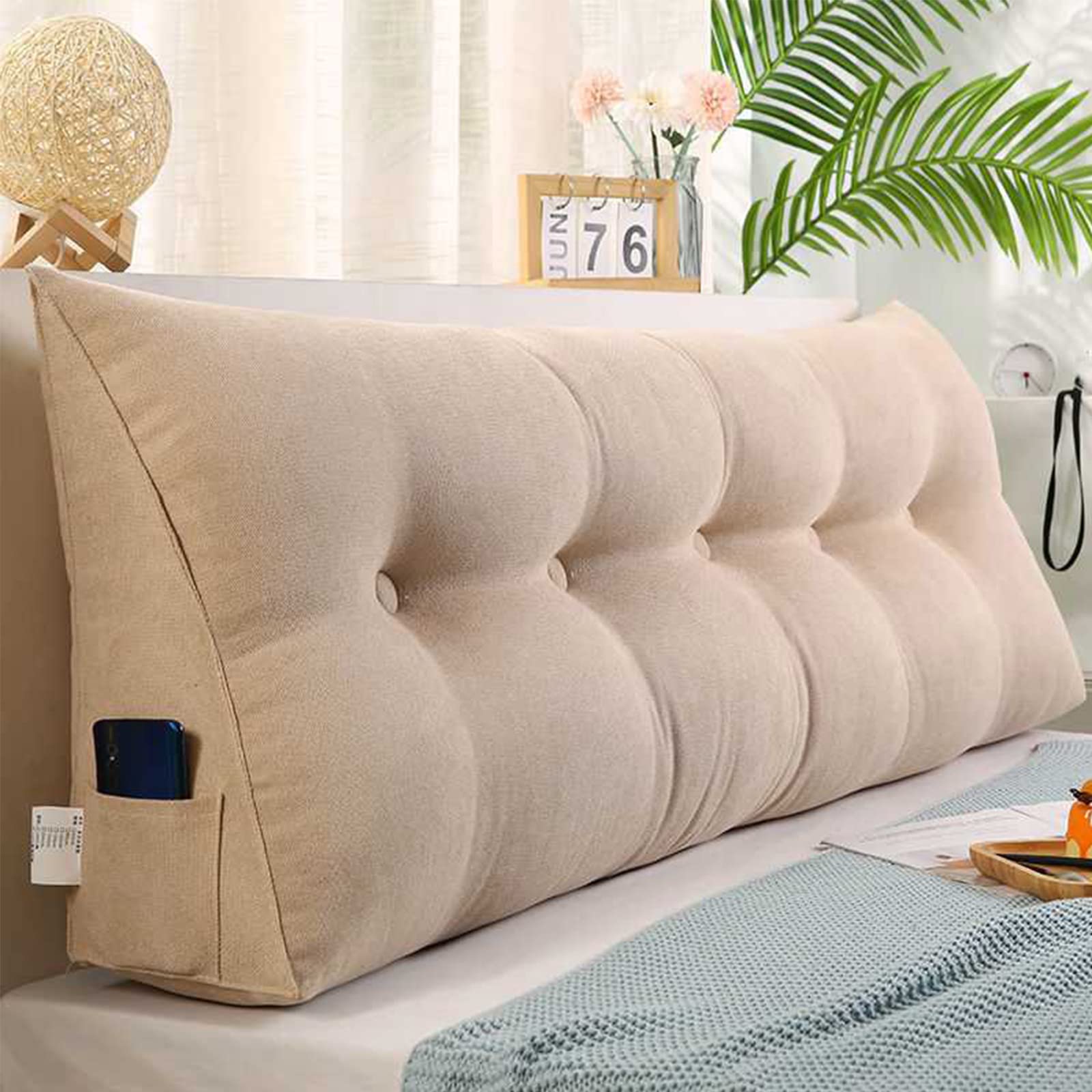 Large Triangular Wedge Pillow for Reading & Back Support - Solid Color Headboard & Sofa Pillow with Detachable Linen Cover, 150x50x20cm (59x20x8in) - Perfect for Bed, Couch, Floor Seating & Home Office Comfort