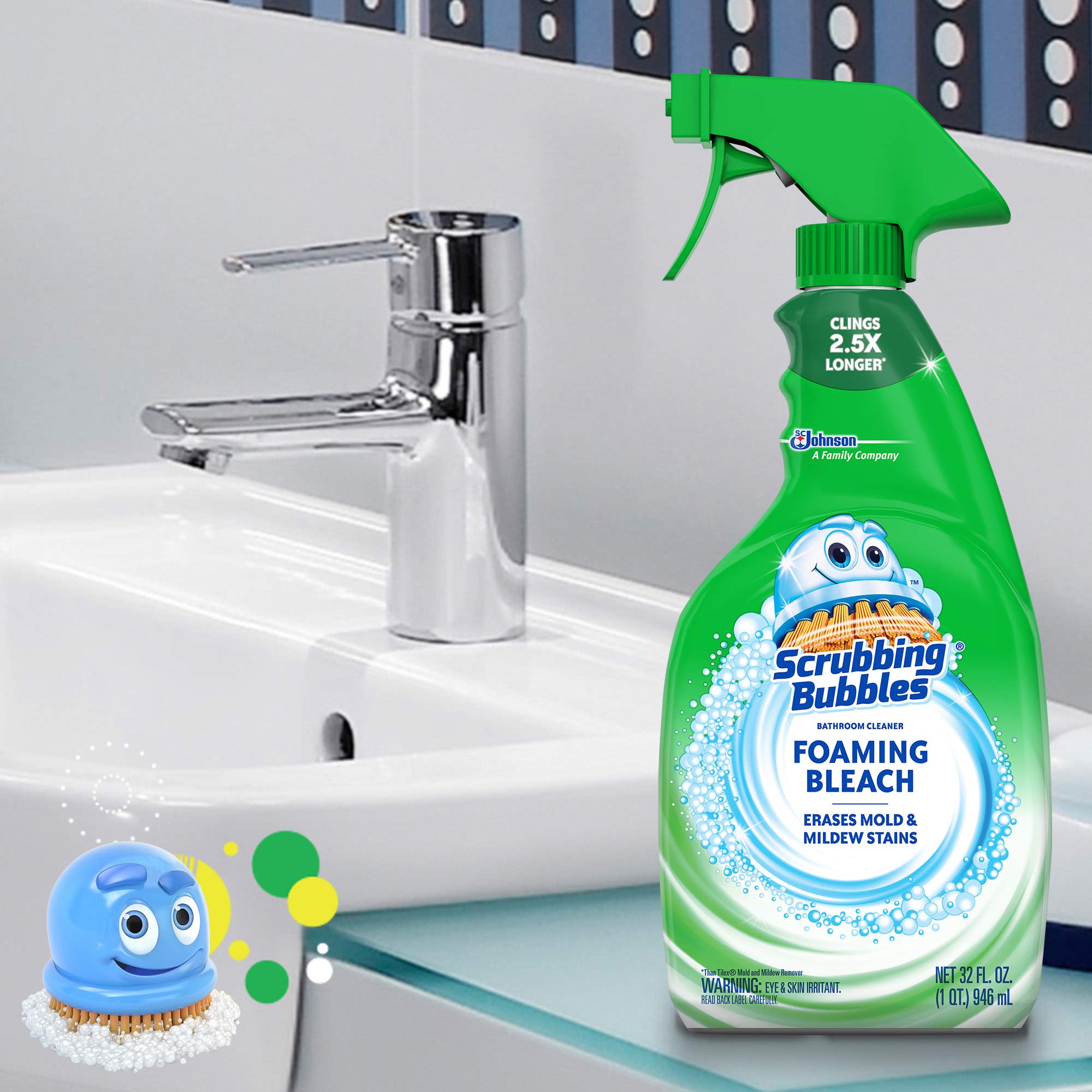 Scrubbing Bubbles Foaming Bleach Bathroom Cleaner - 32 oz (Pack of 2) | Powerful Disinfectant for Tubs, Tiles & Toilets | Eliminates Stains & Soap Scum | Ideal for Deep Cleaning Bathrooms & Showers