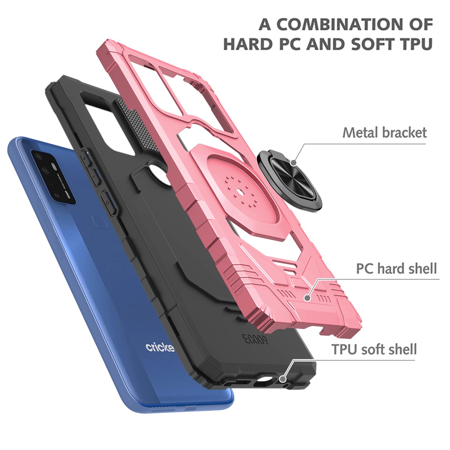 AT&T Radiant Max 5G / Cricket Dream 5G / Cricket Innovate 5G / AT&T Fusion 5G Case with Tempered Glass Screen Protector - Full Coverage, Shockproof, Magnetic Car Mount, Ring Stand - Rose Gold Protective Cover for Work, Travel & Everyday Use