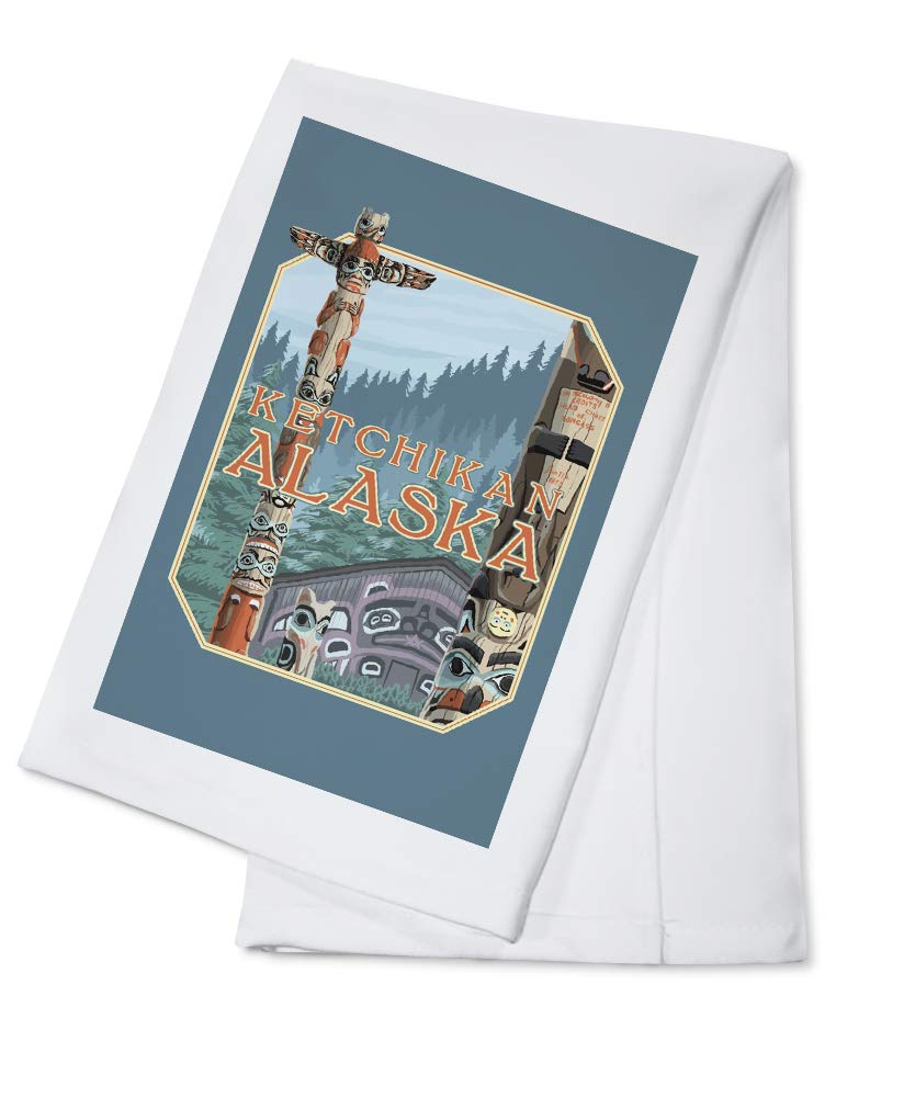 Authentic Ketchikan Alaska Totem Pole Cotton Tea Towel - 100% Soft Absorbent Decorative Hand & Kitchen Towel for Home Decor, Dish Drying, and Alaskan Native Art Display