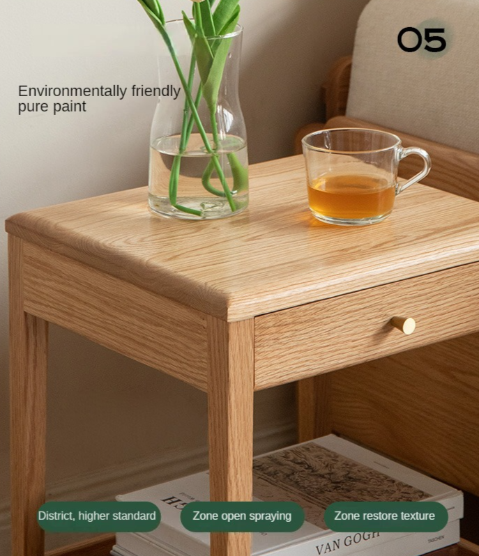 Solid Oak & Black Walnut Wood Nightstand - Modern Bedside Table with Drawer - Perfect for Bedroom, Living Room, or Office Use