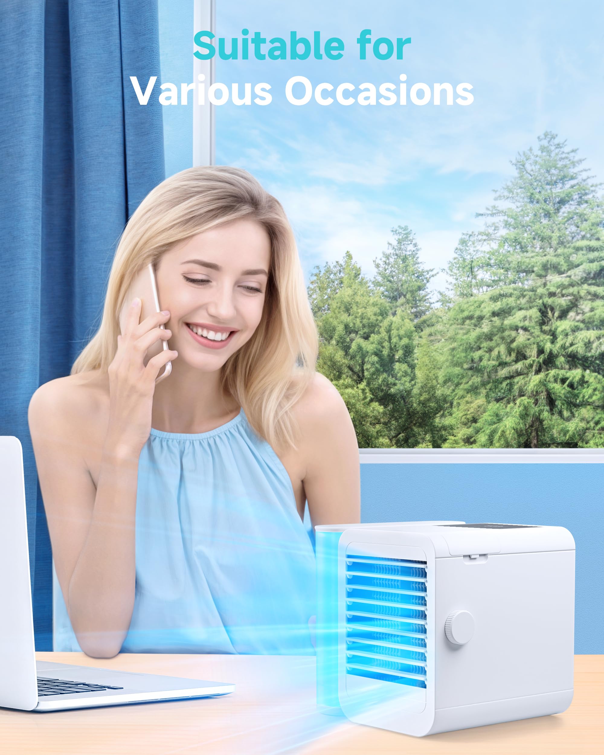 Portable Air Conditioner & Cooling Fan - Mini Evaporative Air Cooler with 3 Speeds, USB Personal Desktop AC Unit for Room, Office, Home | Quiet Operation, Energy Efficient | Perfect for Bedrooms, Workspaces & Small Areas