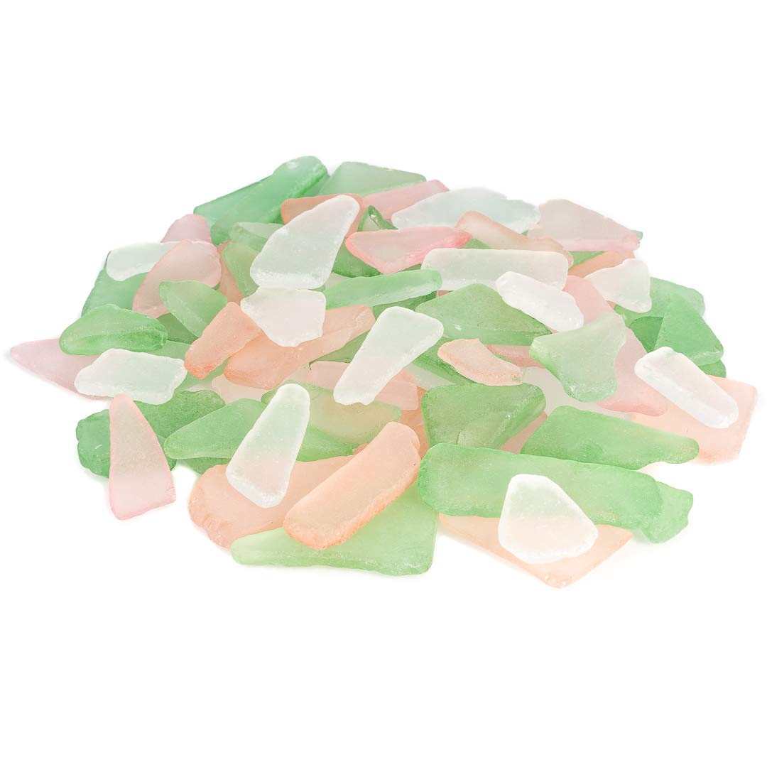 Natural Pink Green & White Sea Glass for Crafts - 11oz Beach Glass Décor, Vase Filler & DIY Projects - Perfect for Home Decor, Wedding Centerpieces & Beach-Themed Gifts
