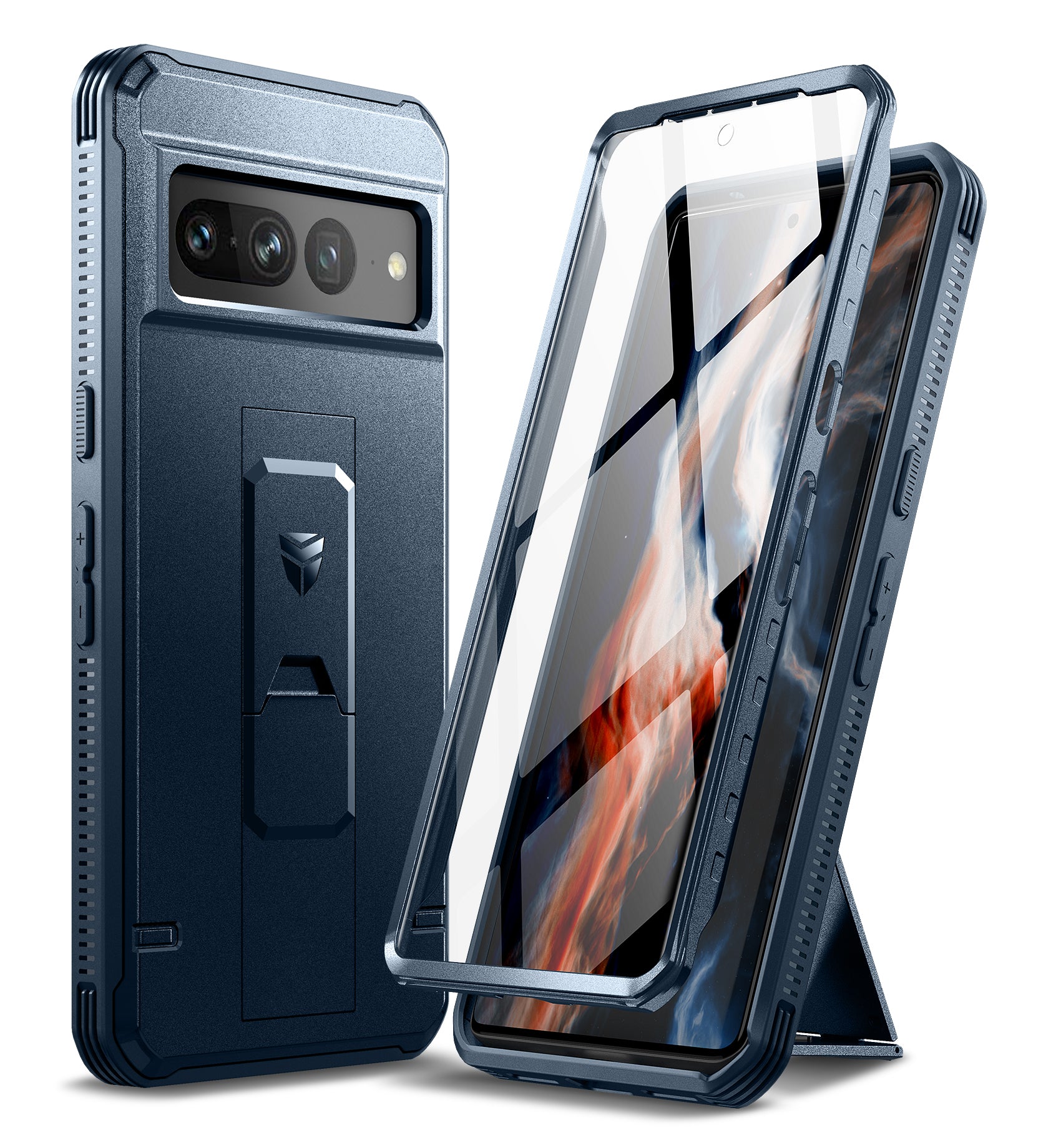 Dexnor Heavy Duty Shockproof Rugged Case for Google Pixel 7 Pro with Built-in Screen Protector, Full Body Bumper & Kickstand - Perfect for Outdoor Activities, Work & Travel Protection
