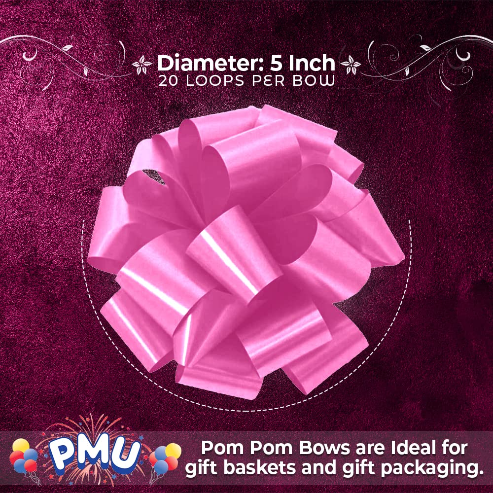 PMU Pom-Pom Pull-Apart Bows - 5 Inch Baby Pink Wedding Ribbon Bows (10/pkg) for Gift Wrapping, Flower Arrangements & Basket Decorations - Perfect for Weddings, Birthdays, Anniversaries & Baby Showers