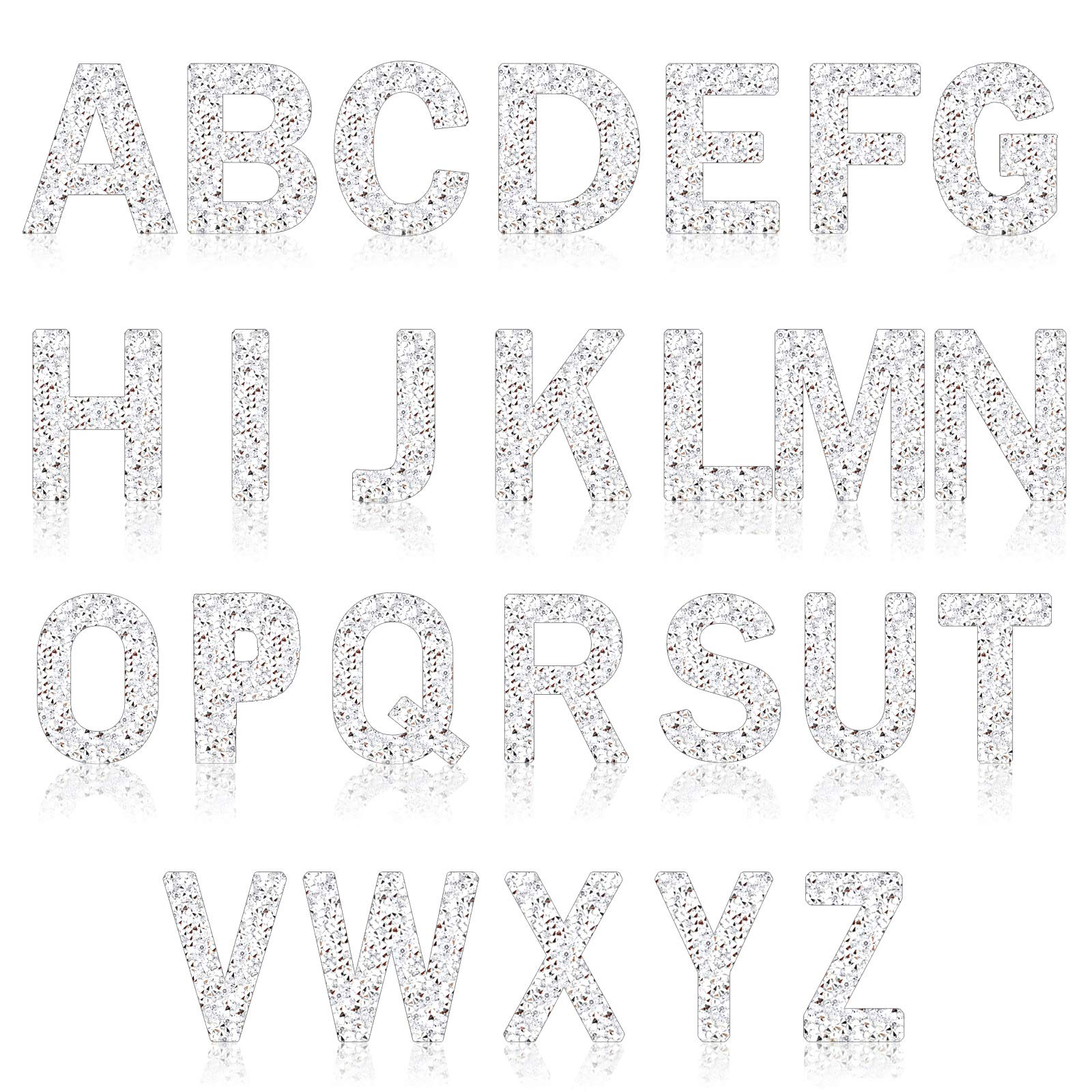 WILLBOND 26-Piece Large Silver Rhinestone Alphabet Iron-On Stickers - 2.8 Inch Glitter Crystal Letters for Clothing, Jeans, Hats, Bags - DIY Bling Decoration for Parties, Costumes & Fashion Customization