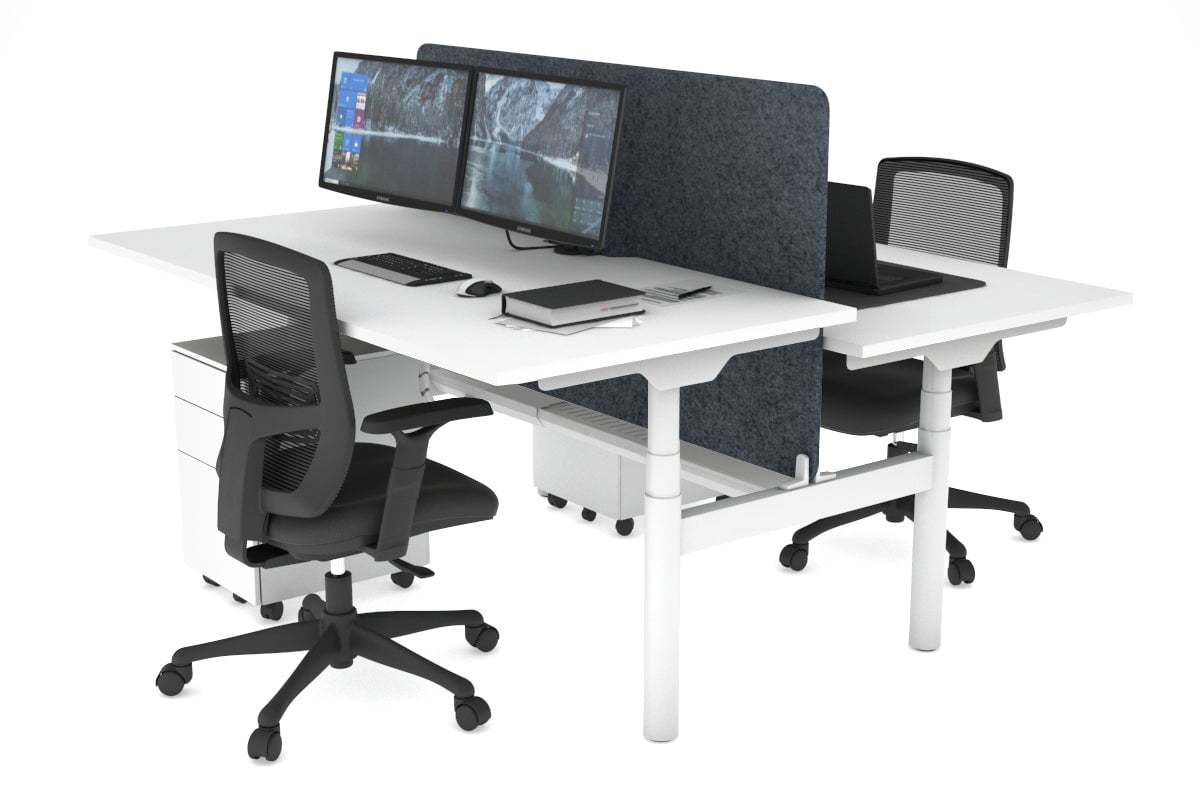 Flexi Premium Height Adjustable 2-Person H Bench Workstation - White Frame [1800L x 800W with Cable Management] - Ideal for Office, Home Workspace & Collaborative Environments
