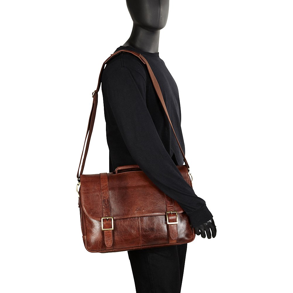 Premium Mancini Arizona Double Compartment Leather Briefcase for Laptop & Tablet (Fits 15.6 Inch) - Professional Business Bag for Work, Office, Travel & Commuting