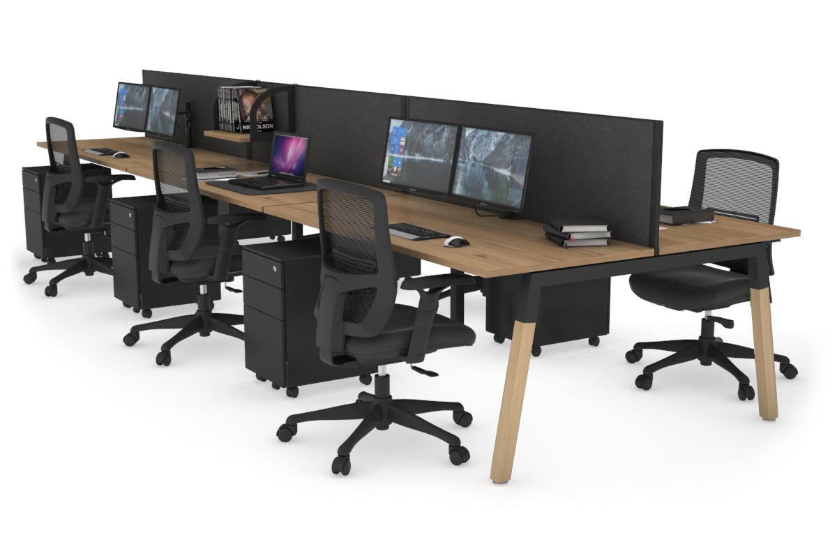 Quadro A Legs 6-Person Office Workstation with Wood Legs & Cross Beam [1400L x 700W] - Perfect for Collaborative Workspaces, Conference Rooms & Open Office Layouts