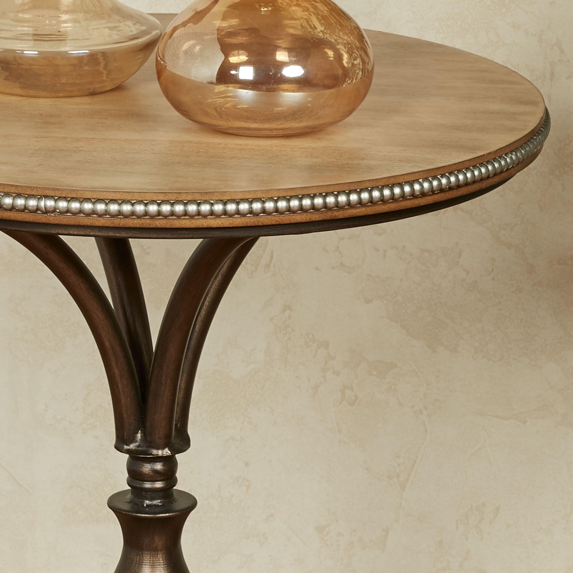 Touch of Class Santo Bronze Round Pedestal Table with Metal Frame & Wooden Top - 26.5